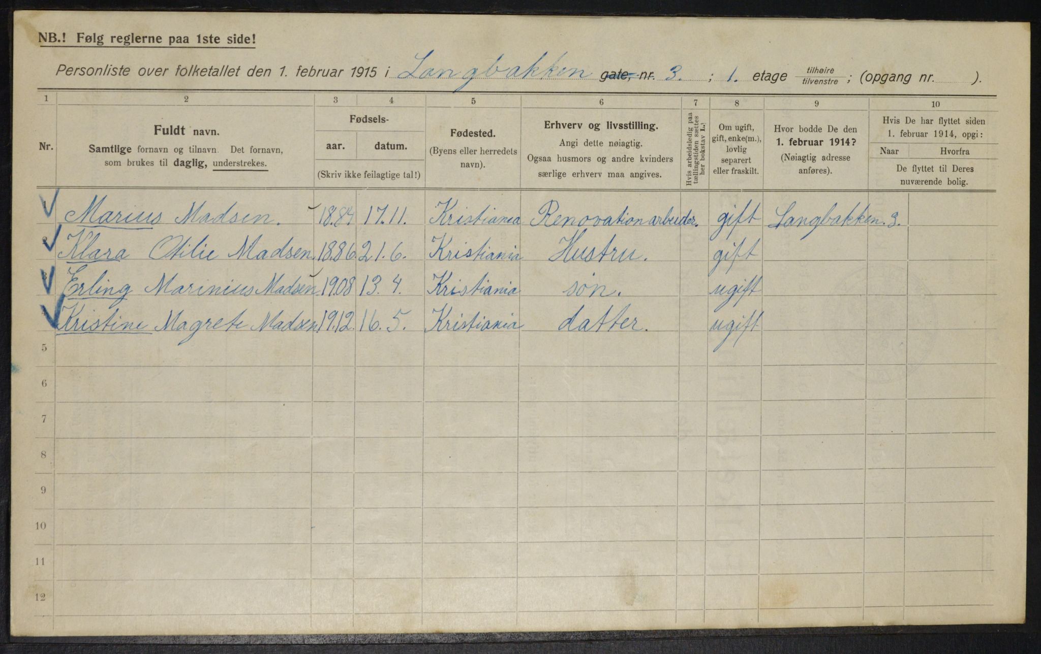 OBA, Kommunal folketelling 1.2.1915 for Kristiania, 1915, s. 55798