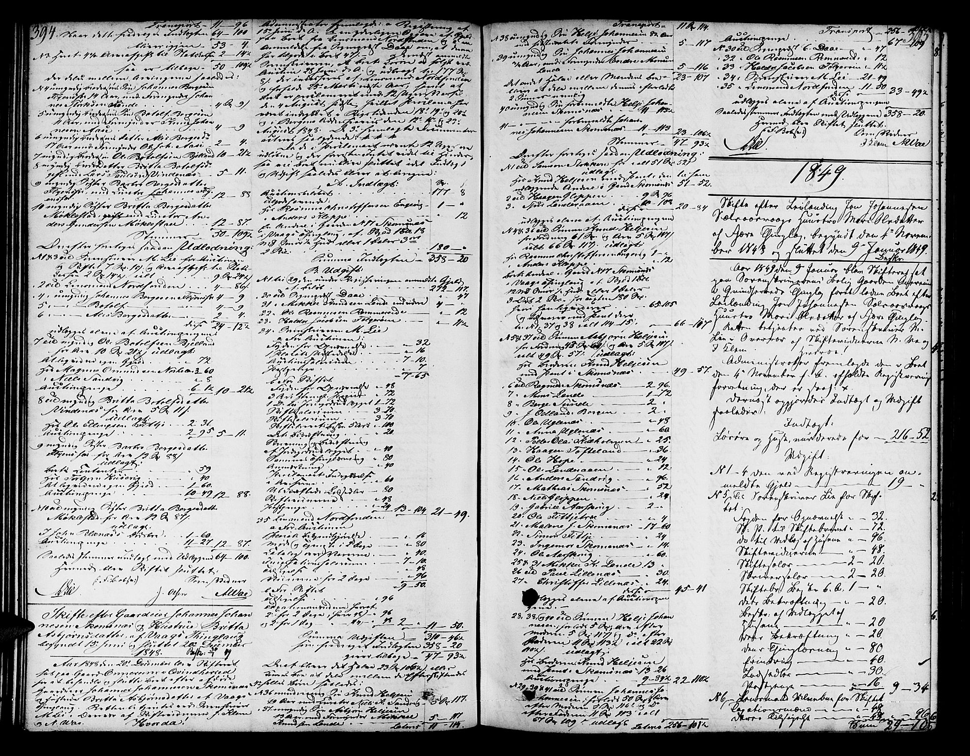 Sunnhordland sorenskrivar, AV/SAB-A-2401/1/H/Ha/Had/L0006: Skifteprotokollar. Føyen, Fjære og Våg. Register i protokoll., 1844-1853, s. 394-395