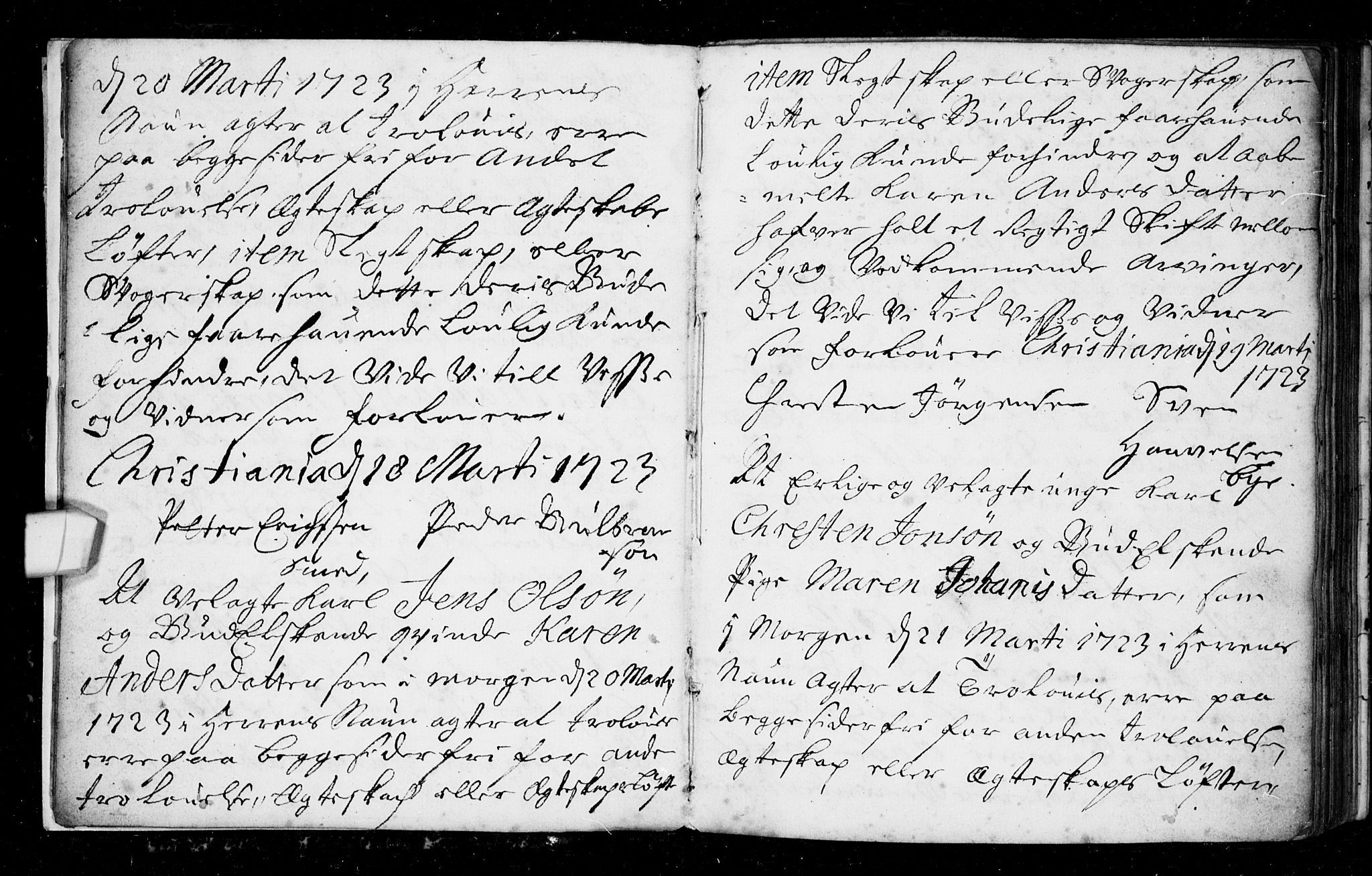 Oslo domkirke Kirkebøker, AV/SAO-A-10752/L/La/L0004: Forlovererklæringer nr. 4, 1723-1727