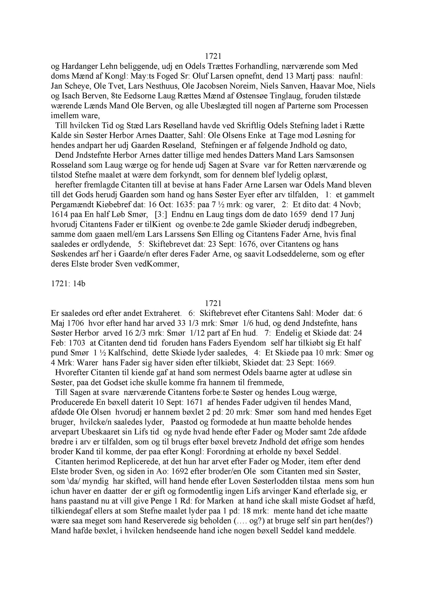 Samling av fulltekstavskrifter, SAB/FULLTEKST/A/12/0083: Hardanger og Voss sorenskriveri, tingbok nr. Ad 9 for Hardanger, Voss og Lysekloster, 1721-1723