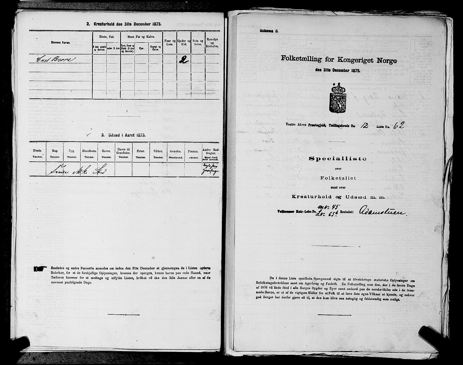 RA, Folketelling 1875 for 0218aP Vestre Aker prestegjeld, 1875, s. 2033