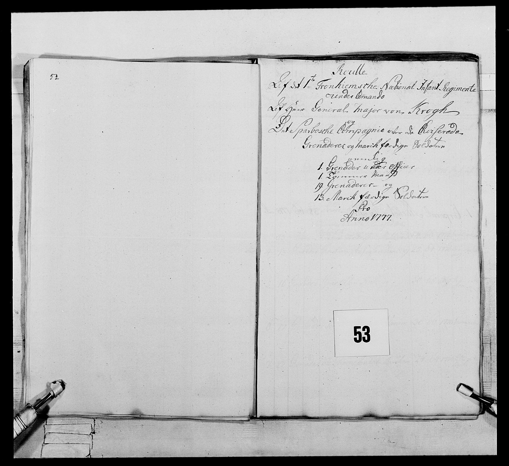Generalitets- og kommissariatskollegiet, Det kongelige norske kommissariatskollegium, AV/RA-EA-5420/E/Eh/L0073: 1. Trondheimske nasjonale infanteriregiment, 1774-1779, s. 227