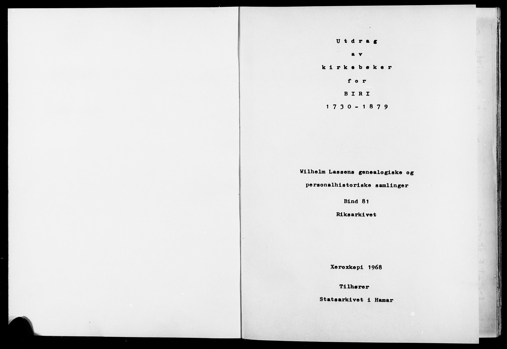 Lassens samlinger, RA/PA-0051/F/Fc: Ministerialbok nr. L0081, 1730-1879