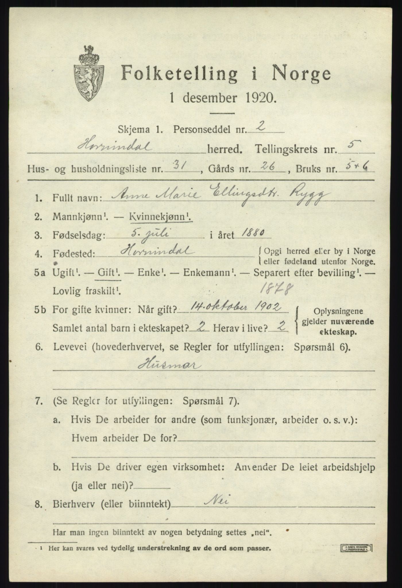 SAB, Folketelling 1920 for 1444 Hornindal herred, 1920, s. 2694