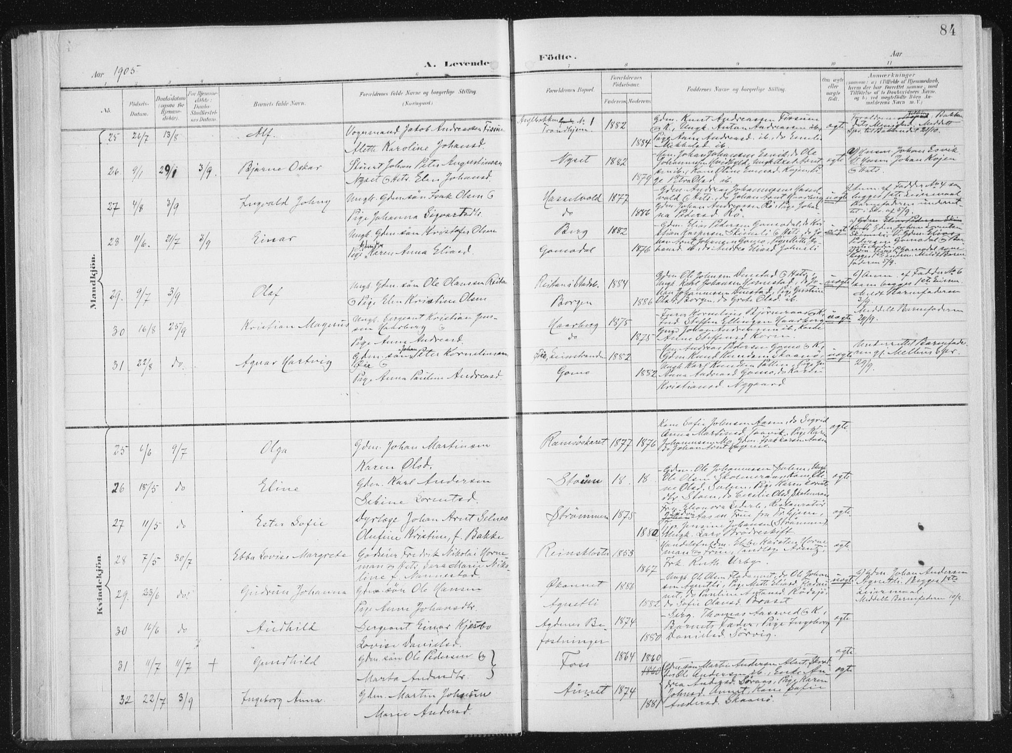Ministerialprotokoller, klokkerbøker og fødselsregistre - Sør-Trøndelag, SAT/A-1456/647/L0635: Ministerialbok nr. 647A02, 1896-1911, s. 84
