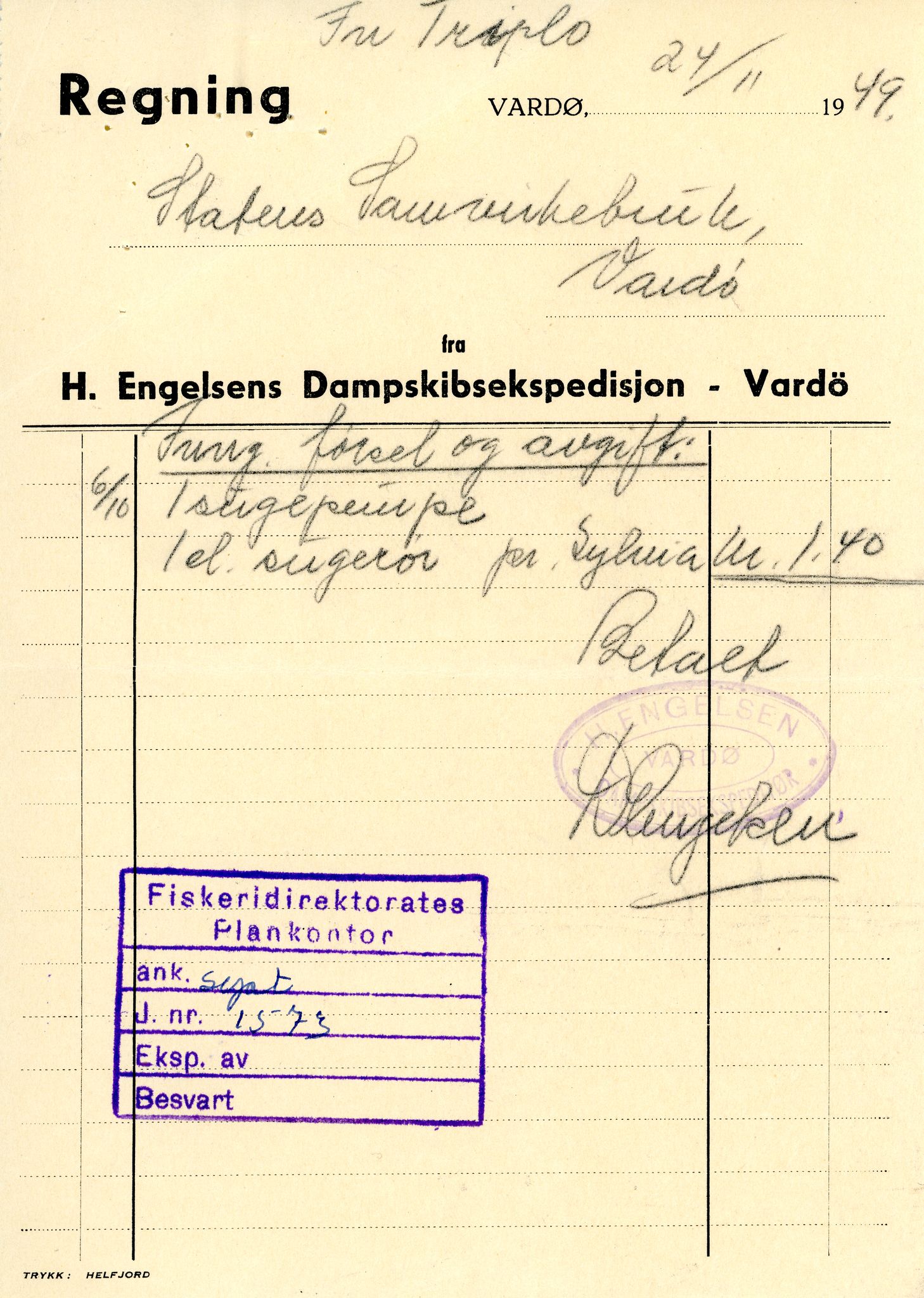 Vardø Fiskersamvirkelag, VAMU/A-0037/D/Da/L0002: Korrespondanse Er-Fi, 1946-1951