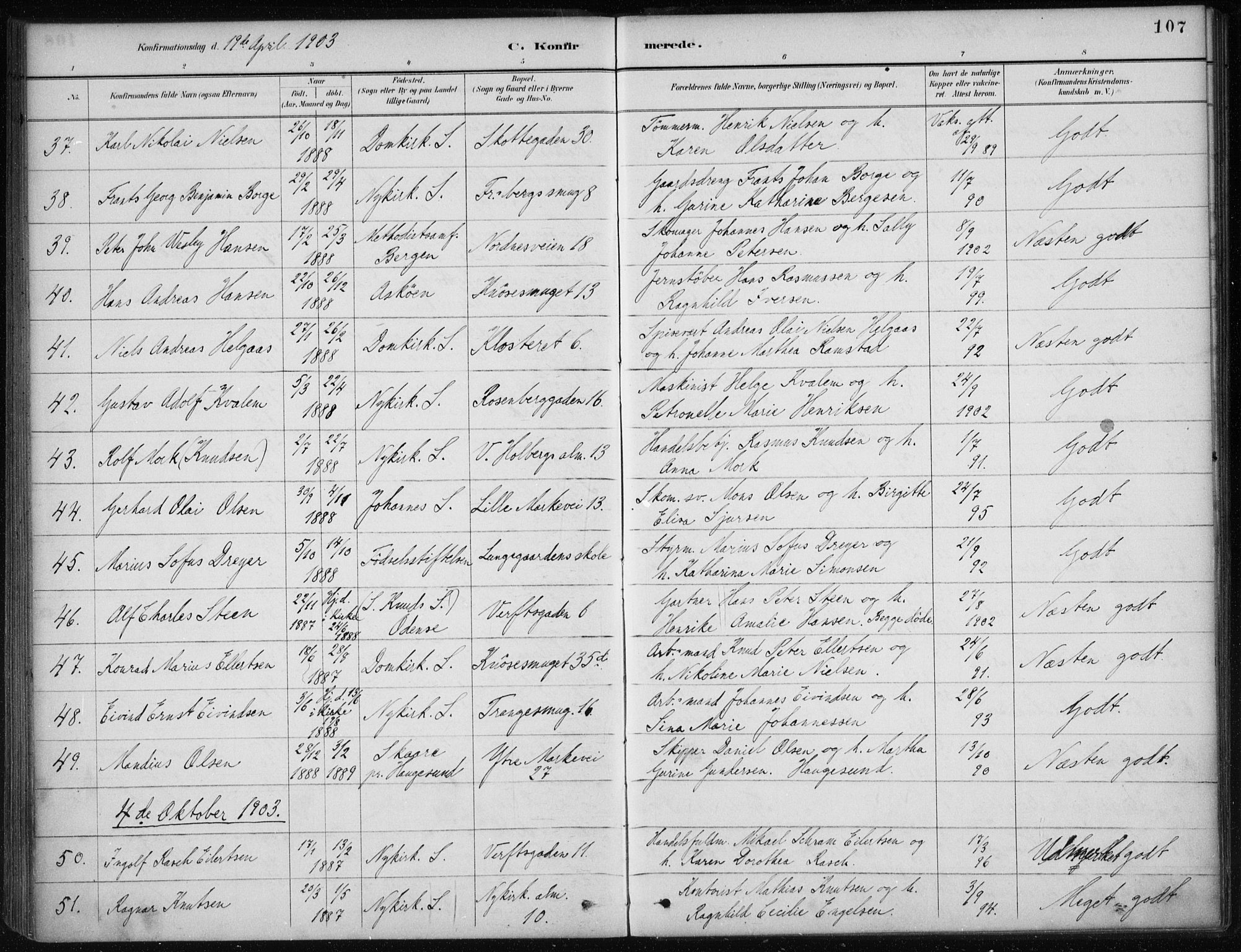 Nykirken Sokneprestembete, AV/SAB-A-77101/H/Haa/L0027: Ministerialbok nr. C 6, 1886-1913, s. 107