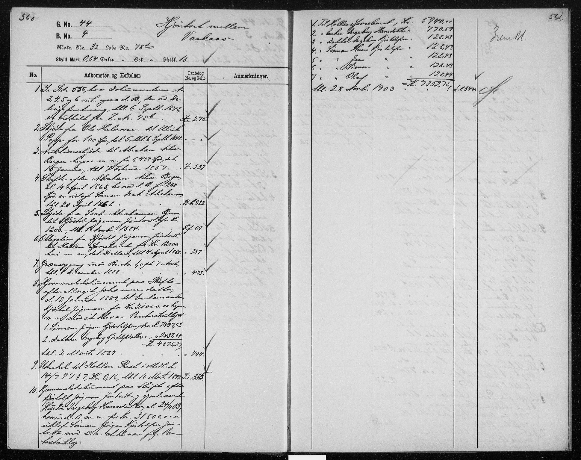 Gjerpen sorenskriveri, AV/SAKO-A-216/G/Gb/Gbb/L0004: Panteregister nr. II 4, s. 560-561