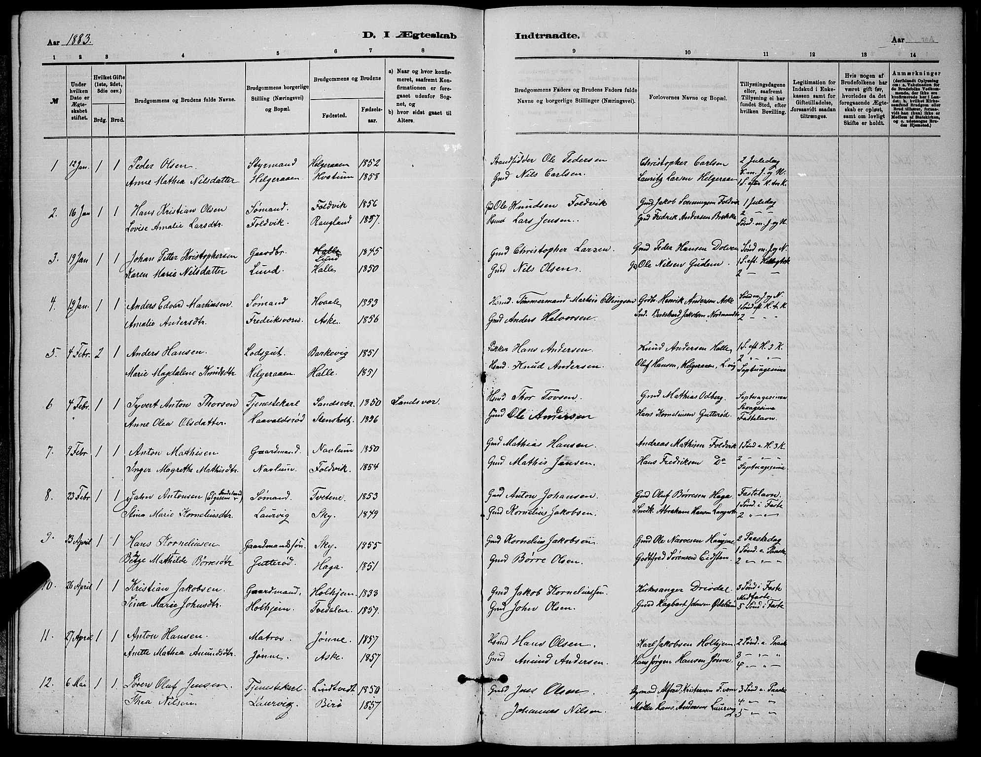 Brunlanes kirkebøker, AV/SAKO-A-342/G/Ga/L0003: Klokkerbok nr. I 3, 1877-1898