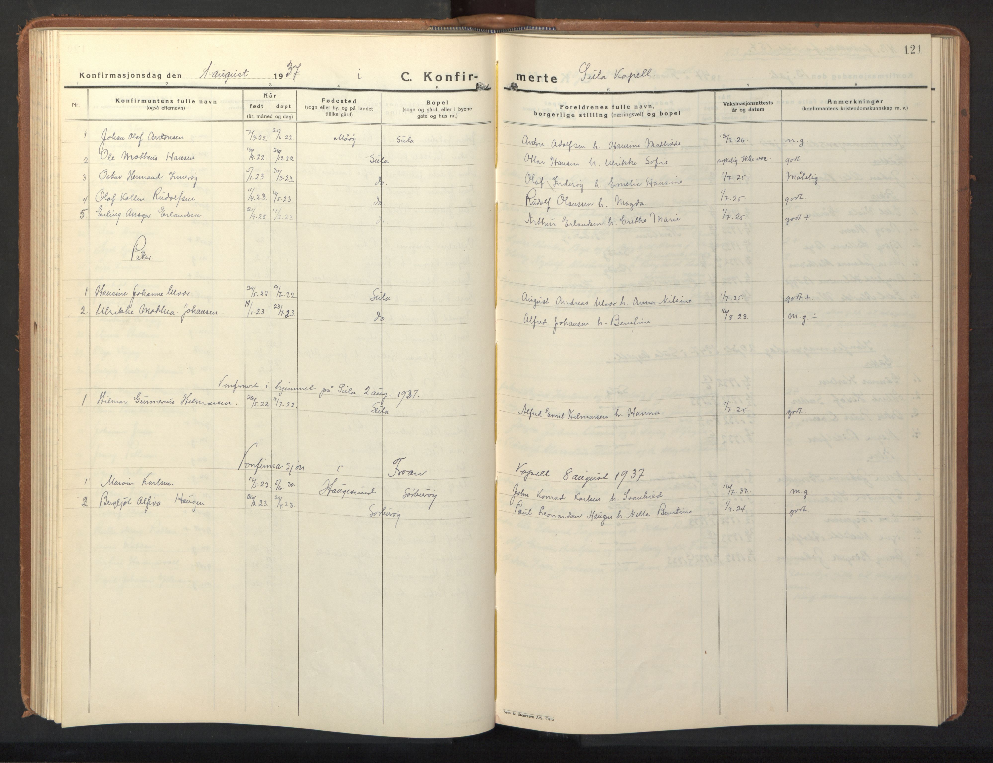 Ministerialprotokoller, klokkerbøker og fødselsregistre - Sør-Trøndelag, AV/SAT-A-1456/640/L0590: Klokkerbok nr. 640C07, 1935-1948, s. 121