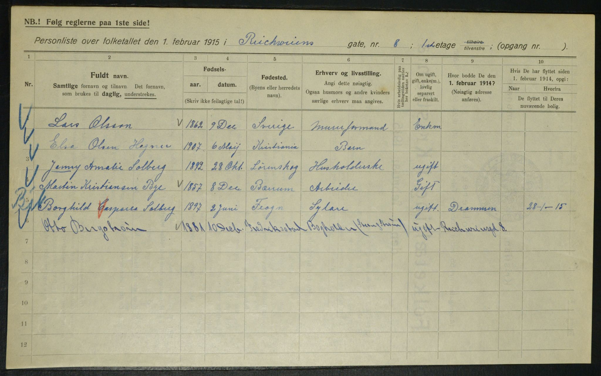 OBA, Kommunal folketelling 1.2.1915 for Kristiania, 1915, s. 82573