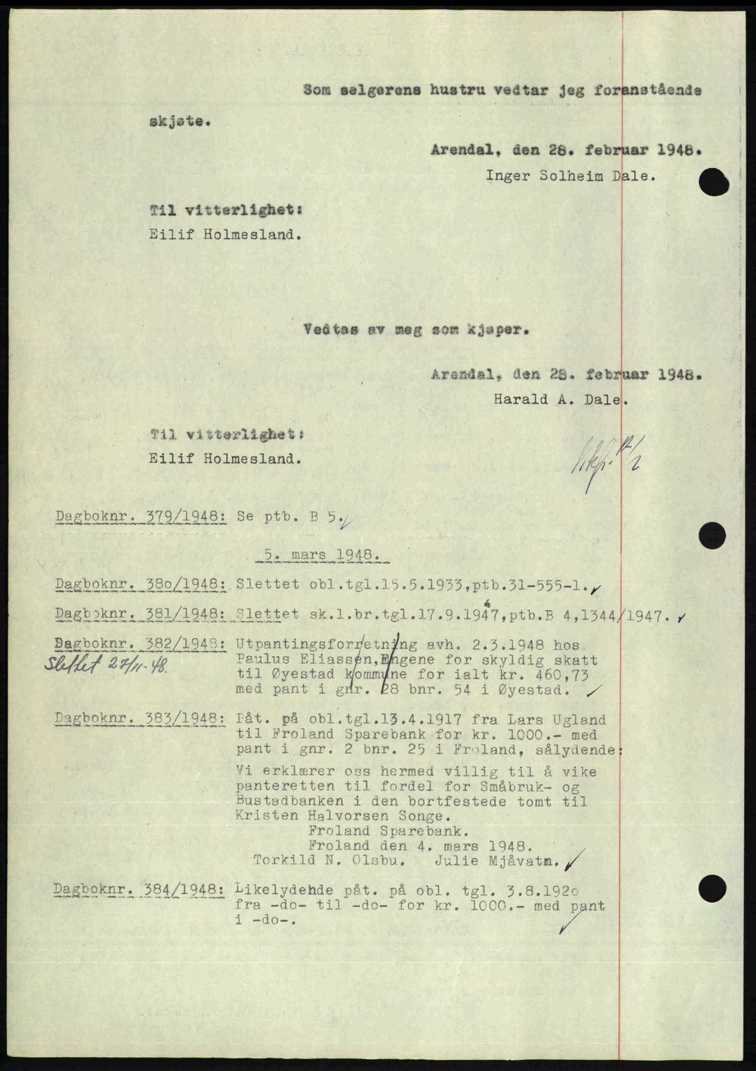 Nedenes sorenskriveri, SAK/1221-0006/G/Gb/Gba/L0059: Pantebok nr. A11, 1948-1948, Dagboknr: 378/1948