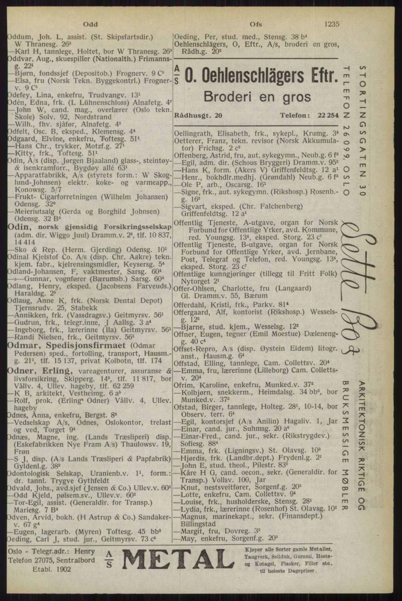 Kristiania/Oslo adressebok, PUBL/-, 1944, s. 1235