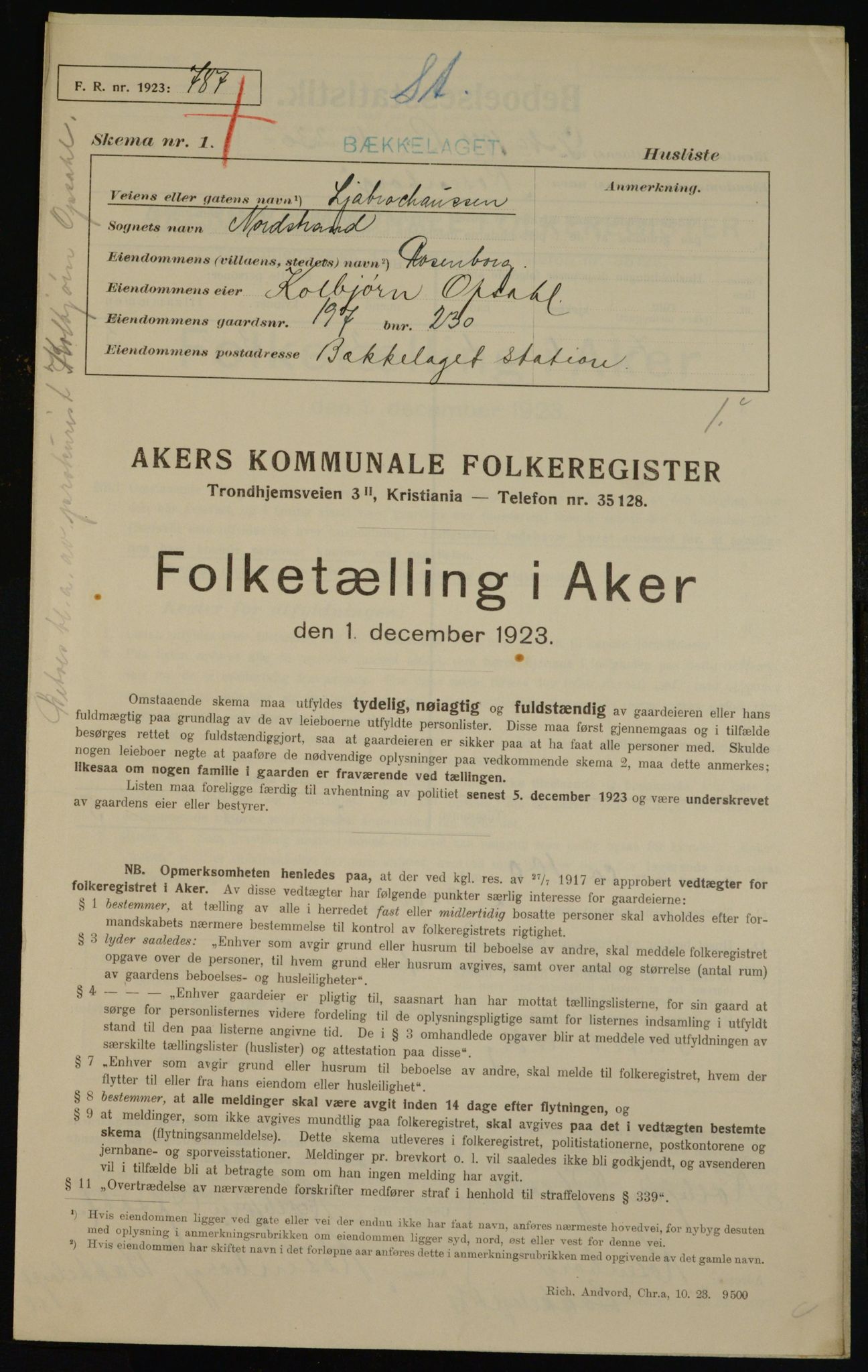 , Kommunal folketelling 1.12.1923 for Aker, 1923, s. 41489