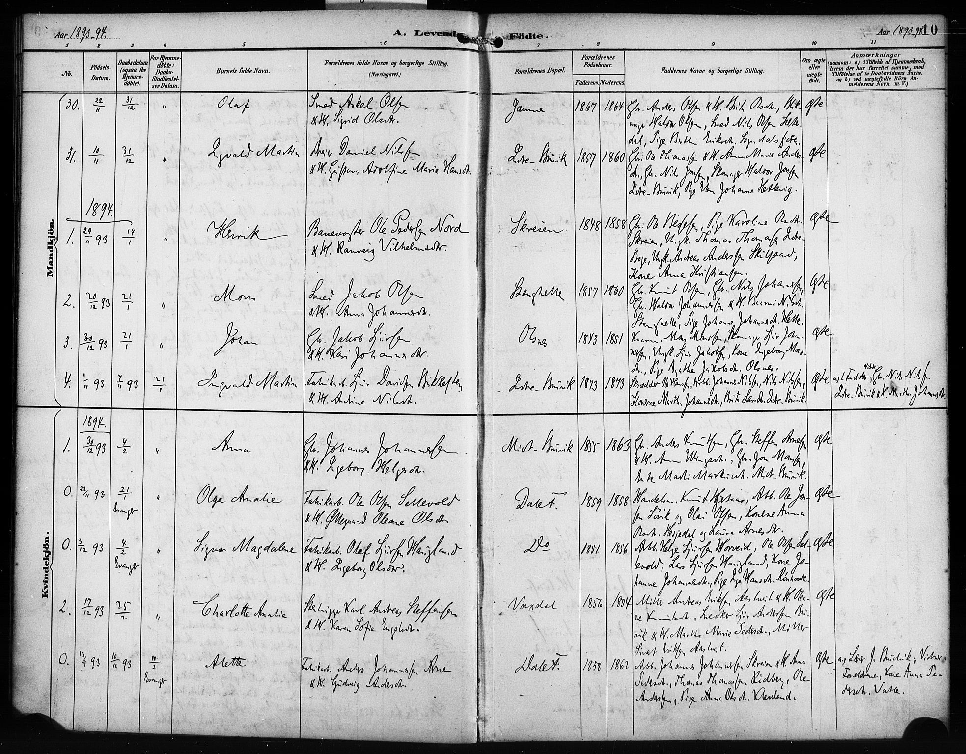 Bruvik Sokneprestembete, AV/SAB-A-74701/H/Haa: Ministerialbok nr. B 2, 1893-1903, s. 10