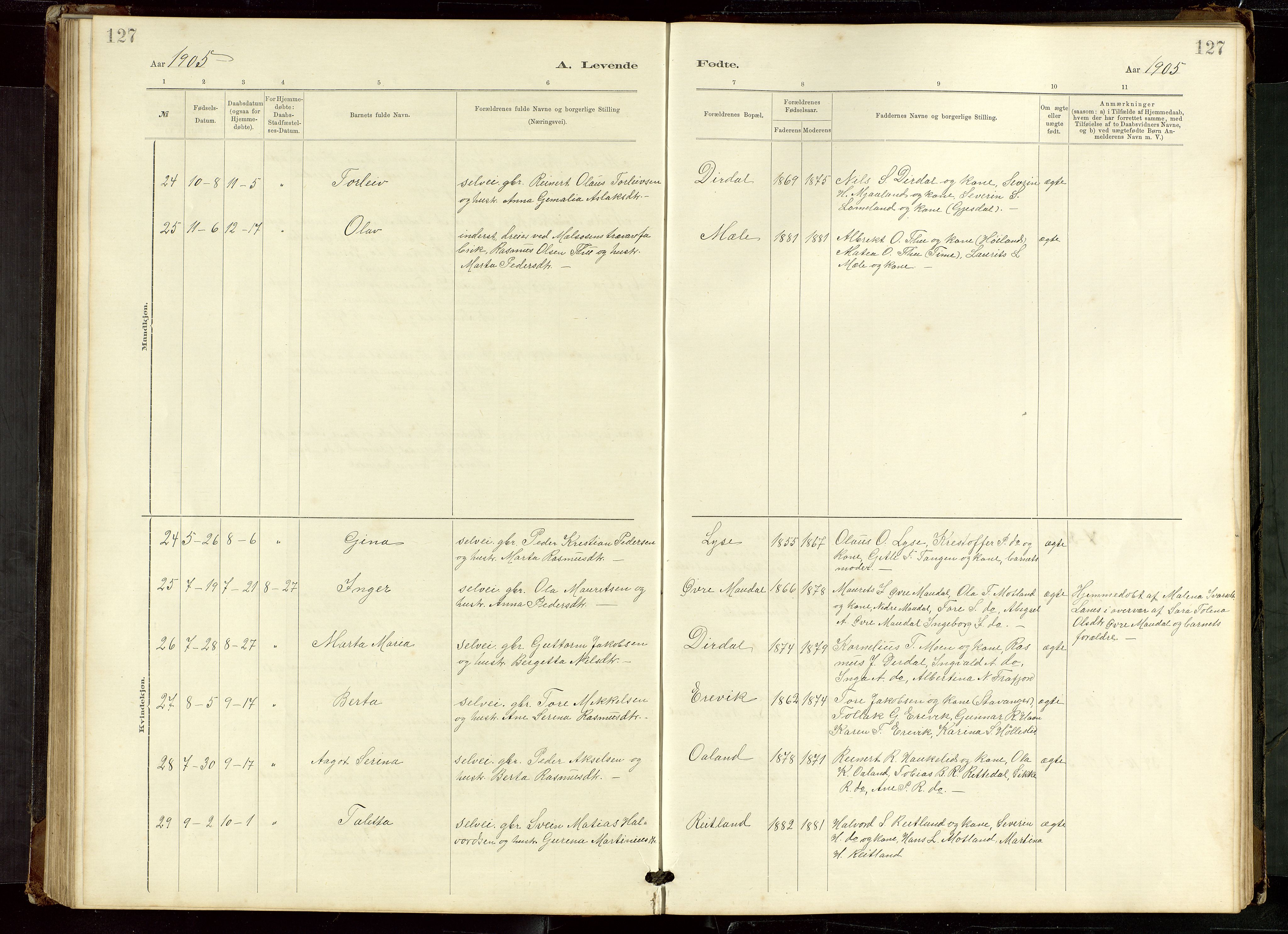 Høgsfjord sokneprestkontor, AV/SAST-A-101624/H/Ha/Hab/L0009: Klokkerbok nr. B 9, 1883-1920, s. 127