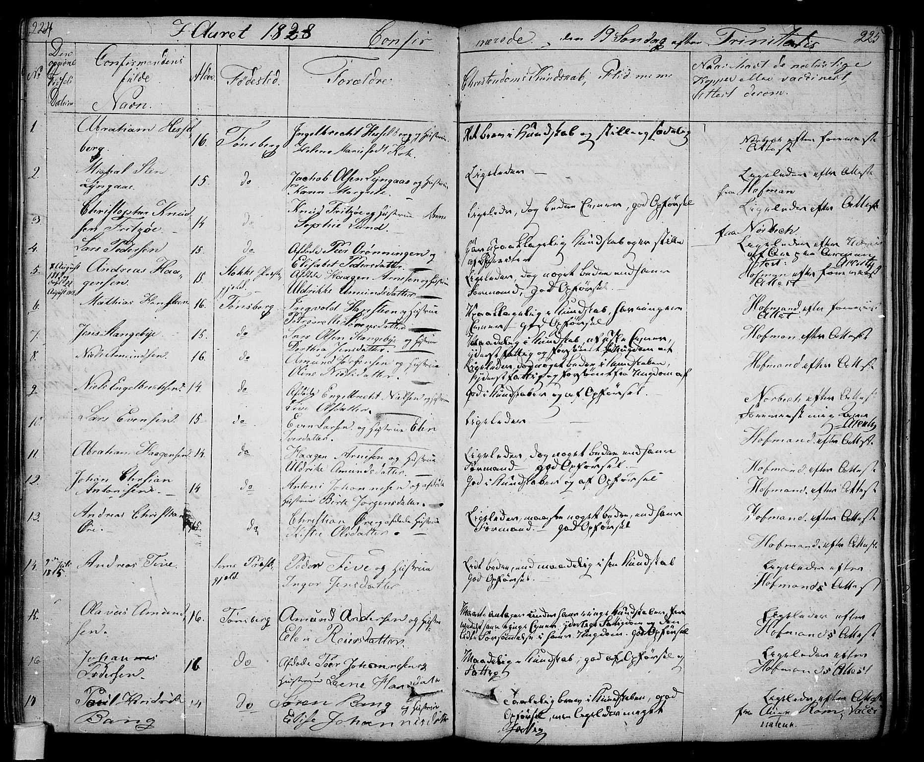 Tønsberg kirkebøker, AV/SAKO-A-330/F/Fa/L0005: Ministerialbok nr. I 5, 1827-1836, s. 224-225