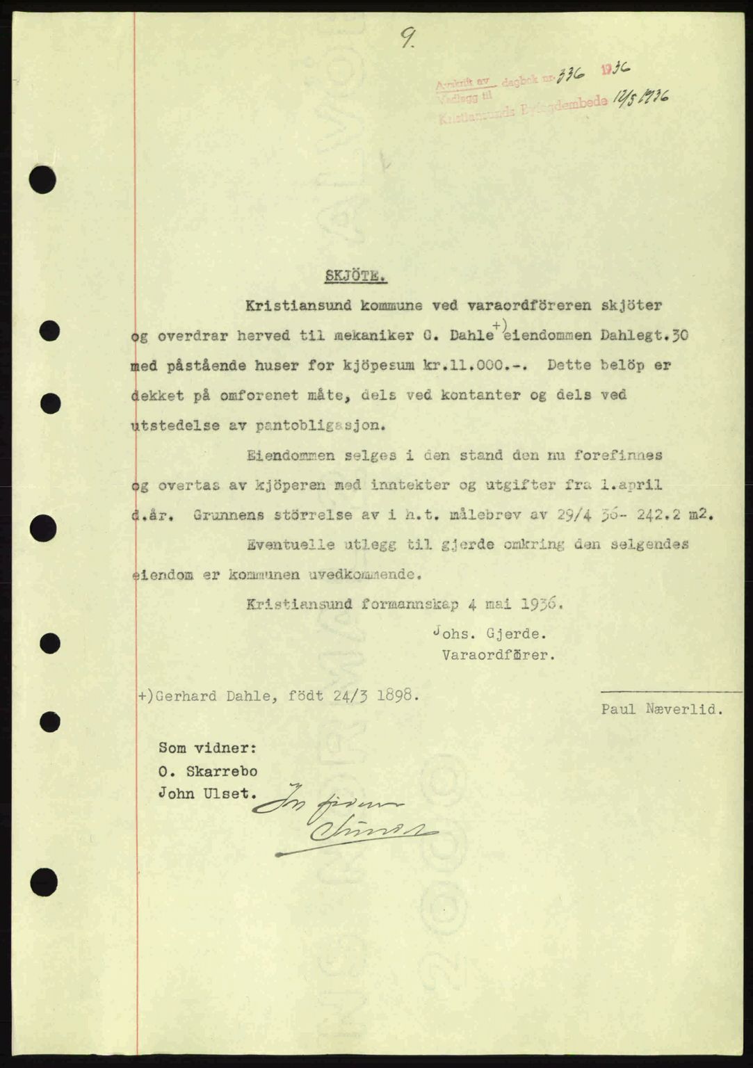 Kristiansund byfogd, AV/SAT-A-4587/A/27: Pantebok nr. 30, 1936-1941, Dagboknr: 336/1936