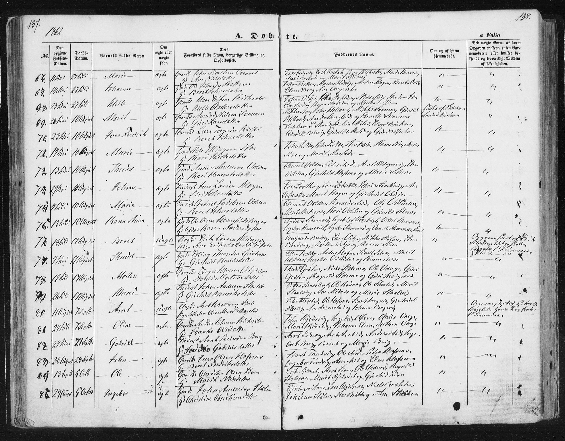Ministerialprotokoller, klokkerbøker og fødselsregistre - Sør-Trøndelag, SAT/A-1456/630/L0494: Ministerialbok nr. 630A07, 1852-1868, s. 137-138