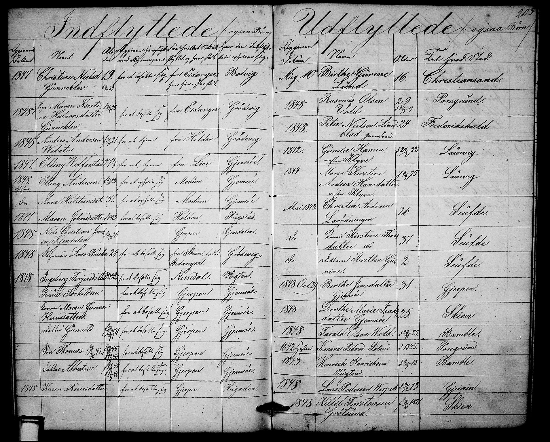 Solum kirkebøker, AV/SAKO-A-306/G/Ga/L0003: Klokkerbok nr. I 3, 1848-1859, s. 205