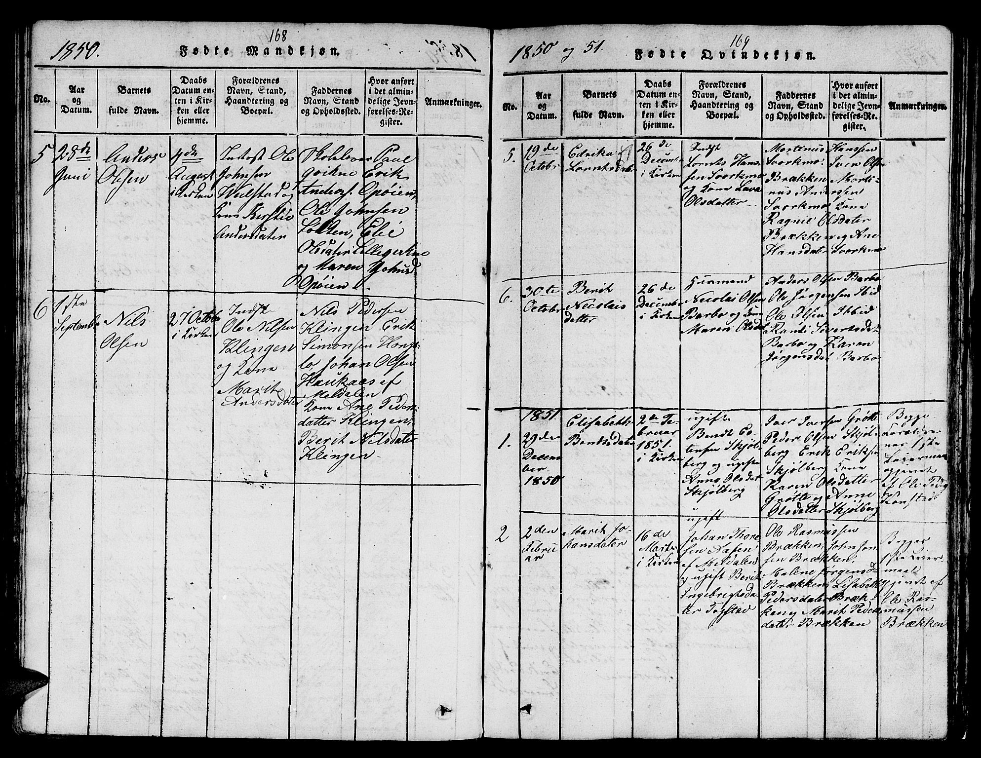 Ministerialprotokoller, klokkerbøker og fødselsregistre - Sør-Trøndelag, SAT/A-1456/671/L0842: Klokkerbok nr. 671C01, 1816-1867, s. 168-169