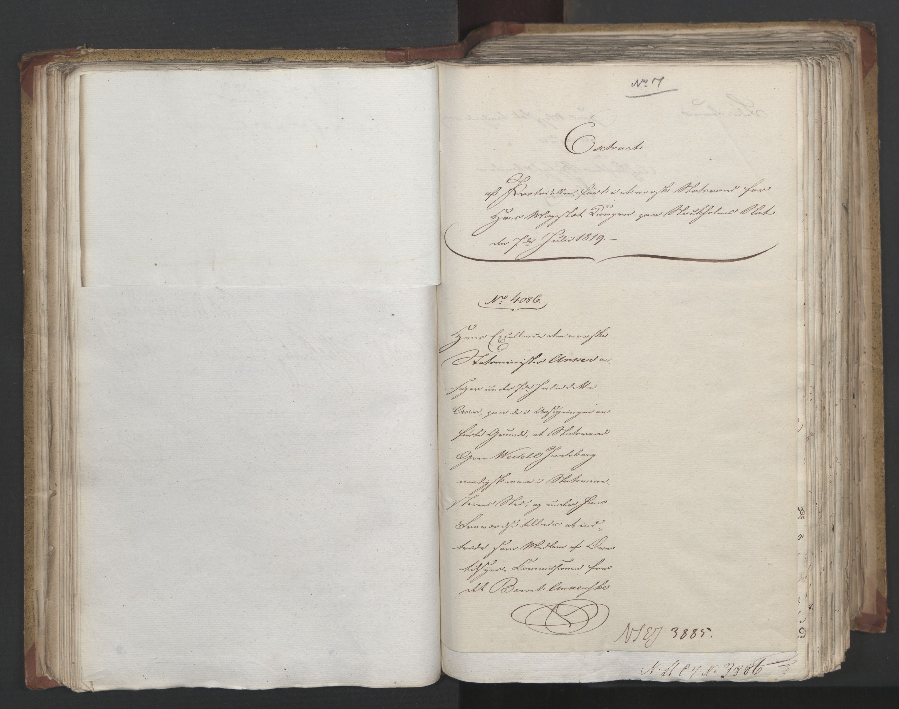Statsrådsavdelingen i Stockholm, AV/RA-S-1003/D/Da/L0019: Regjeringsinnstillinger nr. 3856-4052, 1819, s. 67