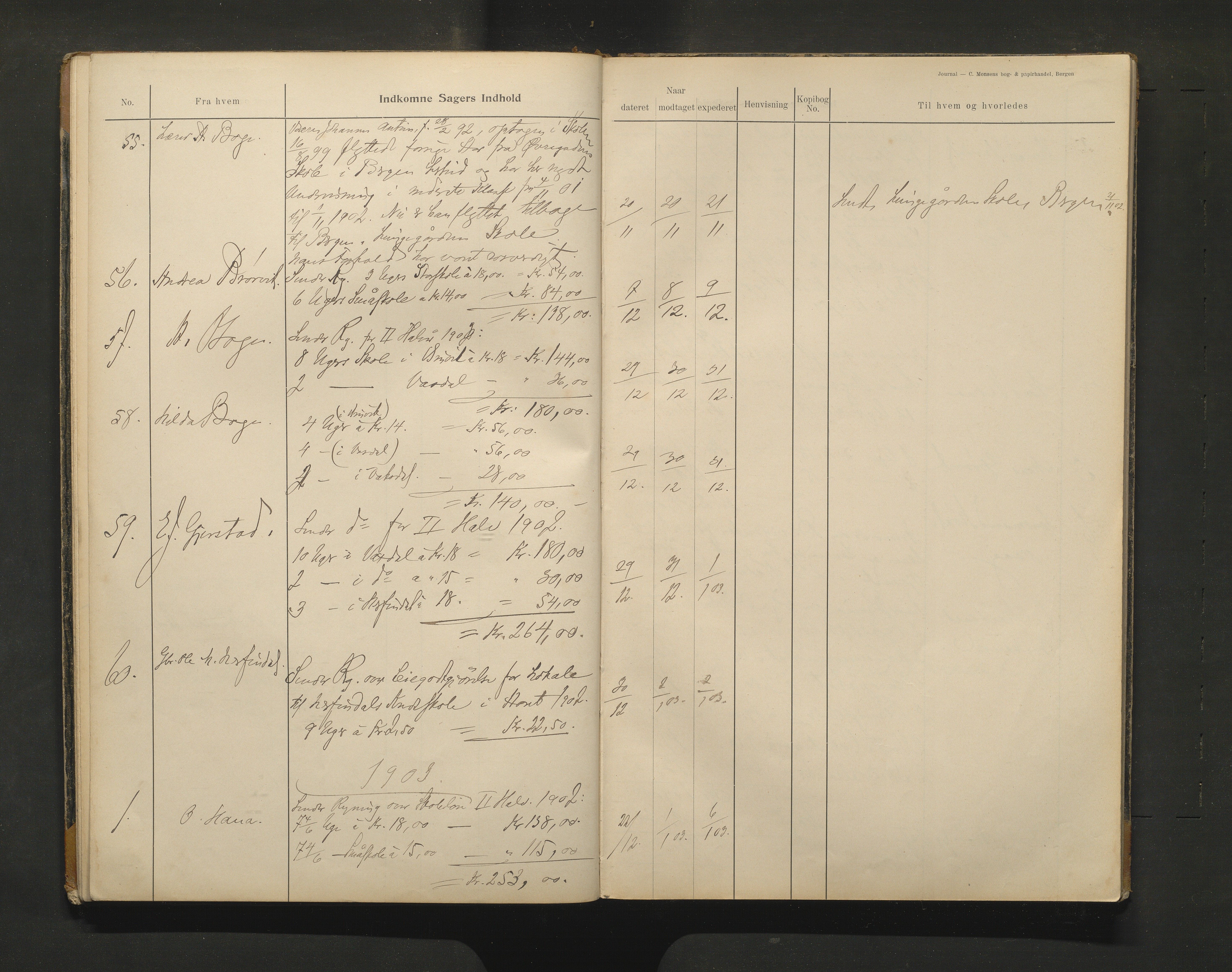 Bruvik kommune. Skulestyre, IKAH/1251a-211/C/Ca/L0002: Postjournal for Bruvik skulestyre, 1901-1912