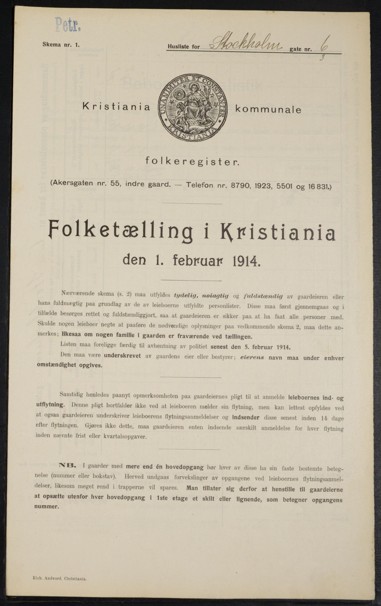 OBA, Kommunal folketelling 1.2.1914 for Kristiania, 1914, s. 103047