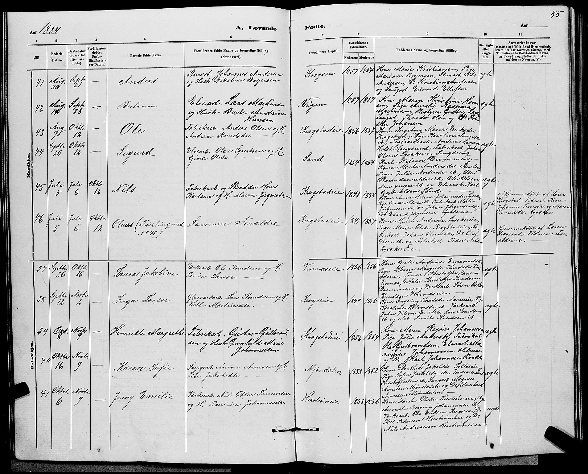 Nedre Eiker kirkebøker, AV/SAKO-A-612/G/Ga/L0002: Klokkerbok nr. 2, 1880-1896, s. 55