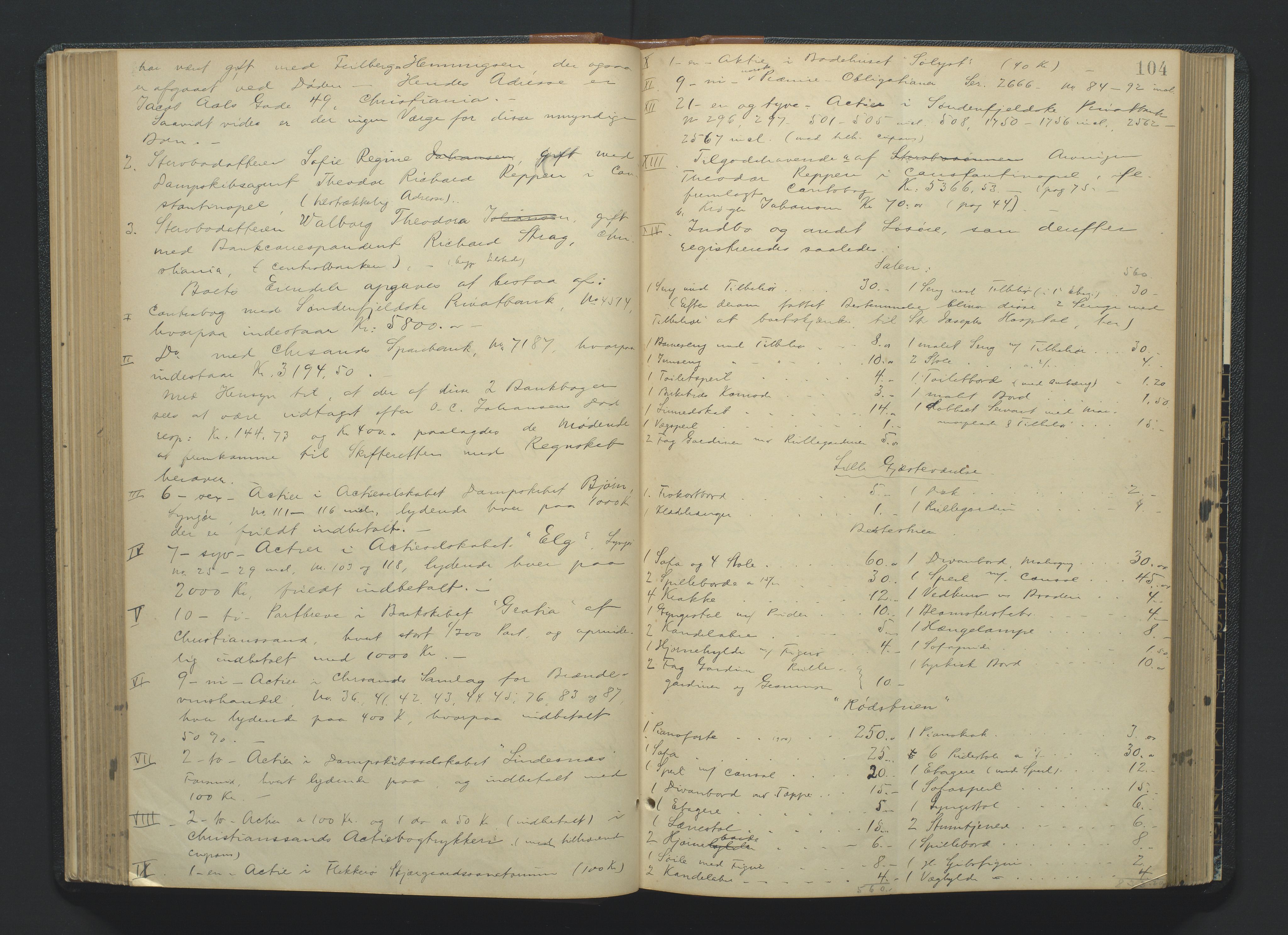 Kristiansand byrett, AV/SAK-1223-0001/H/Hc/L0035: Skifteregistreringsprotokoll nr. 7, med register, 1903-1914, s. 104