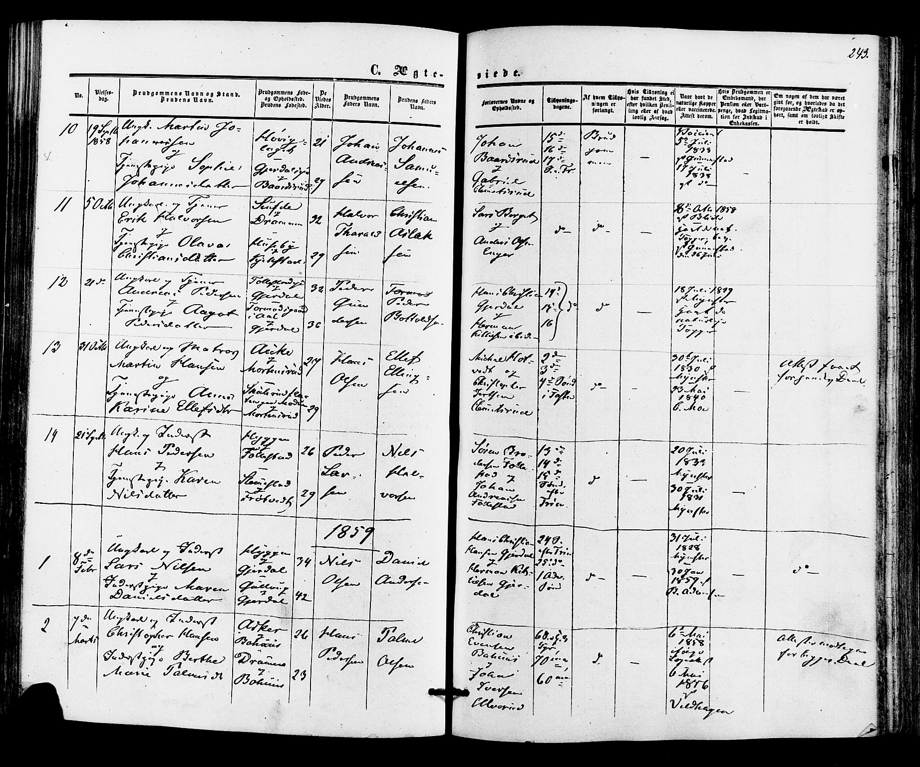Røyken kirkebøker, AV/SAKO-A-241/F/Fa/L0006: Ministerialbok nr. 6, 1857-1875, s. 243