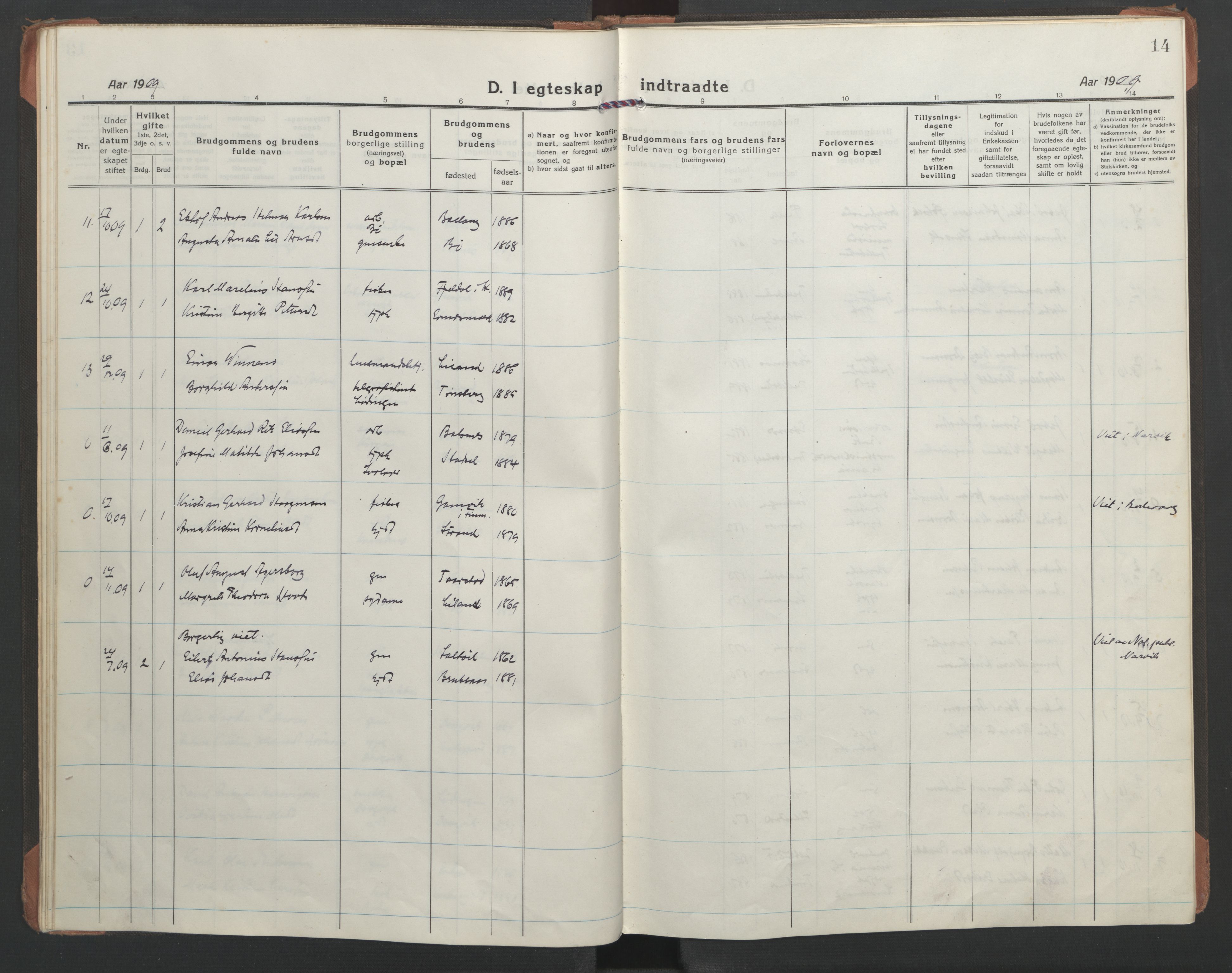 Ministerialprotokoller, klokkerbøker og fødselsregistre - Nordland, AV/SAT-A-1459/863/L0902: Ministerialbok nr. 863A14, 1906-1937, s. 14