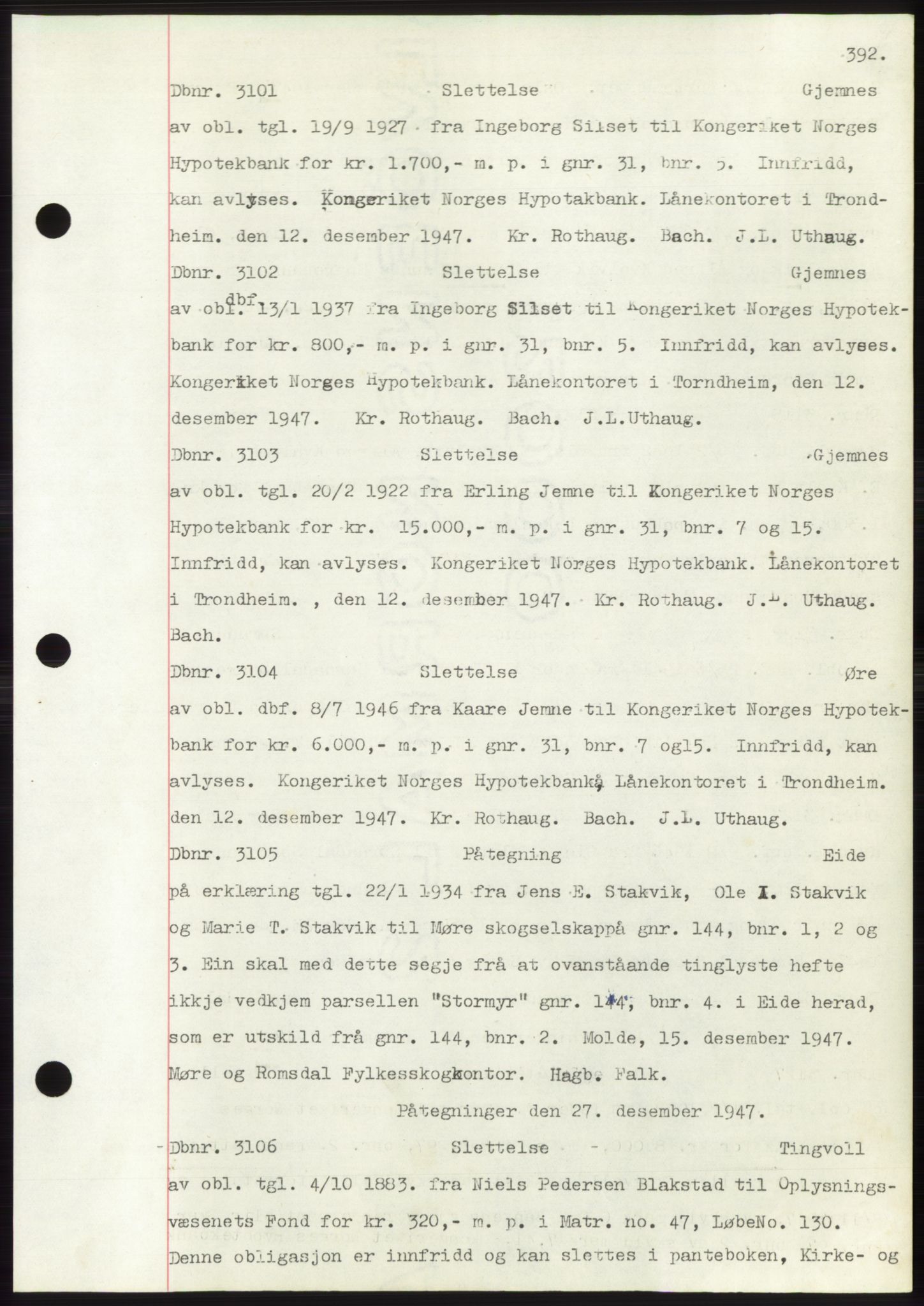 Nordmøre sorenskriveri, AV/SAT-A-4132/1/2/2Ca: Pantebok nr. C82b, 1946-1951, Dagboknr: 3101/1947