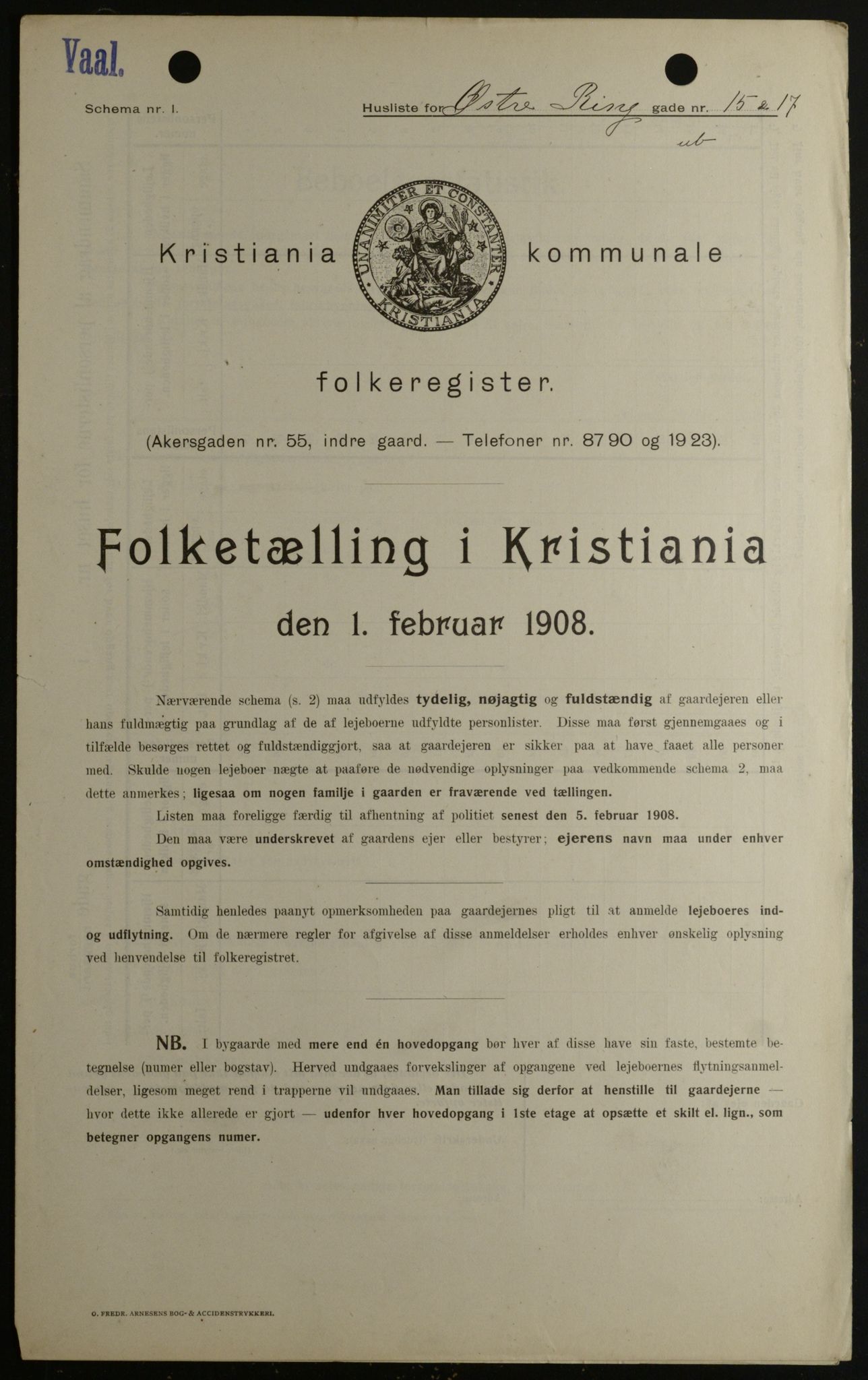 OBA, Kommunal folketelling 1.2.1908 for Kristiania kjøpstad, 1908, s. 116236