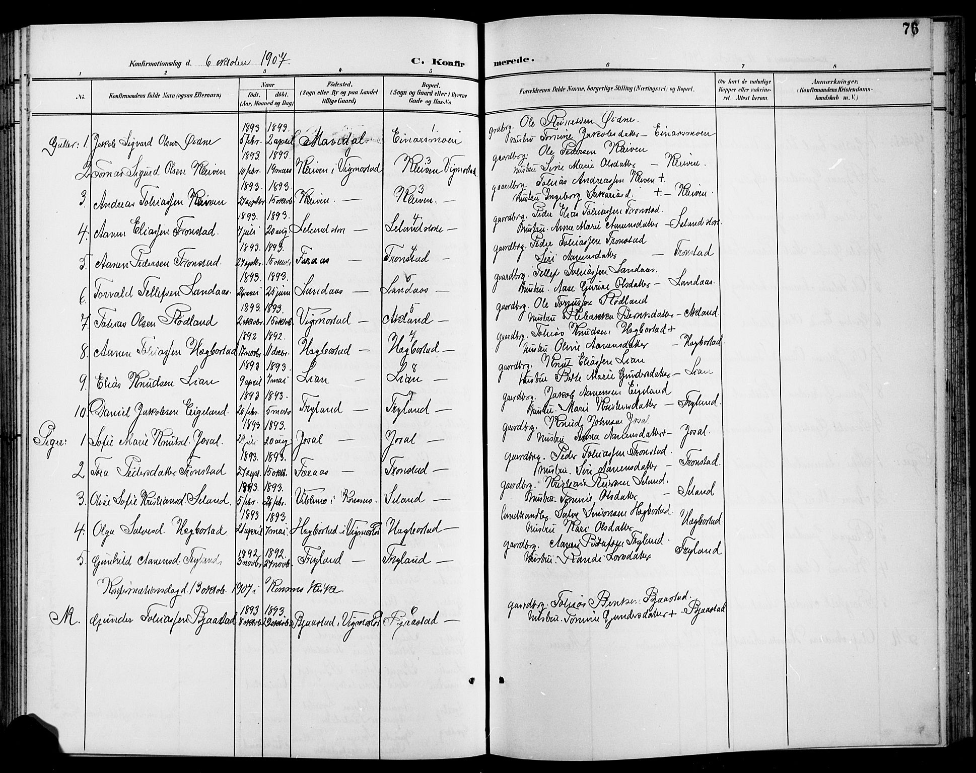 Nord-Audnedal sokneprestkontor, AV/SAK-1111-0032/F/Fb/Fbb/L0004: Klokkerbok nr. B 4, 1901-1917, s. 76