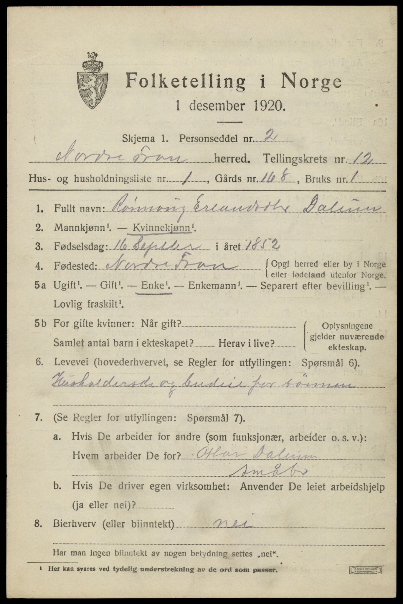 SAH, Folketelling 1920 for 0518 Nord-Fron herred, 1920, s. 9860