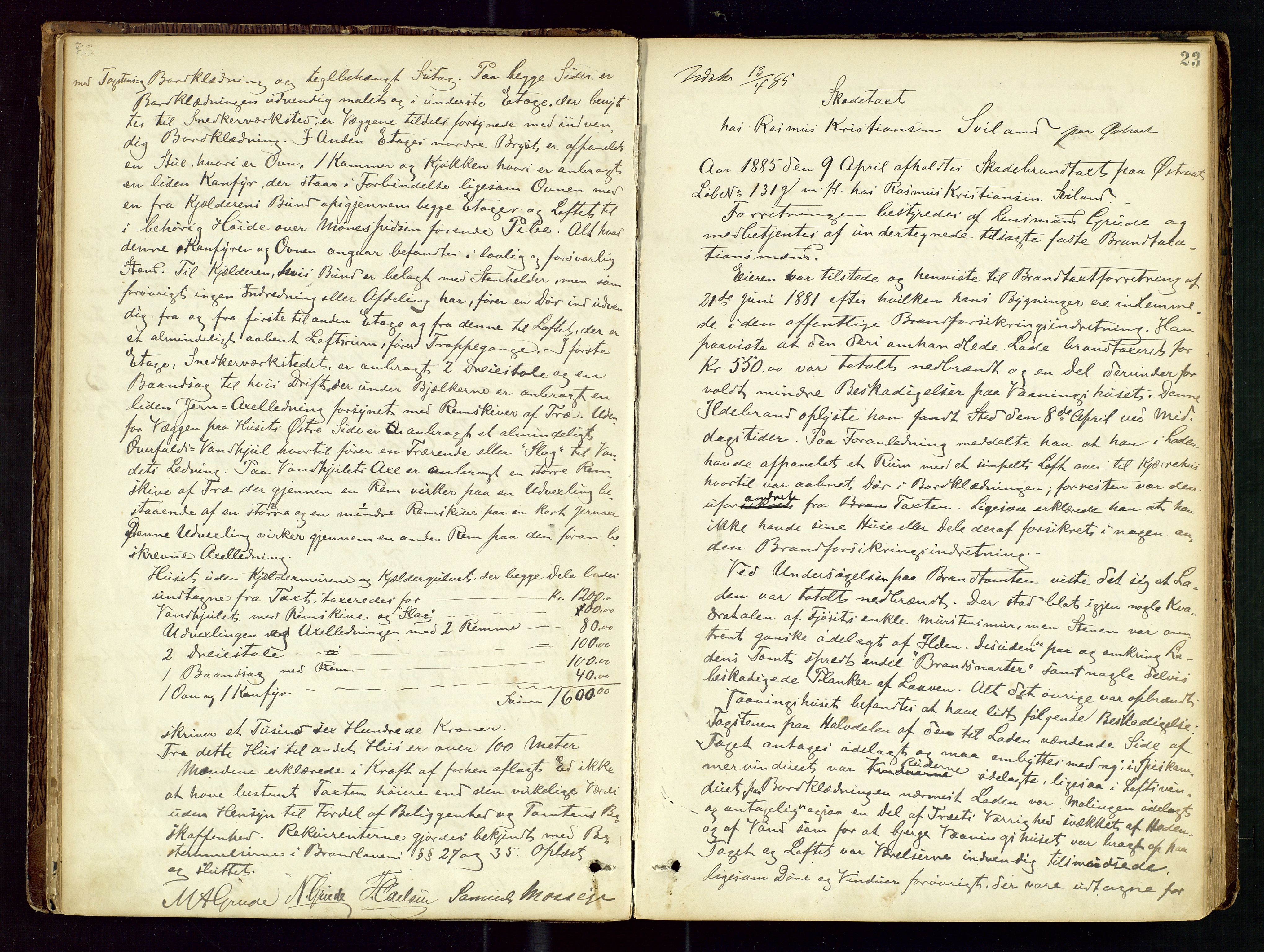 Høyland/Sandnes lensmannskontor, AV/SAST-A-100166/Goa/L0002: "Brandtaxtprotokol for Landafdelingen i Høiland", 1880-1917, s. 22b-23a