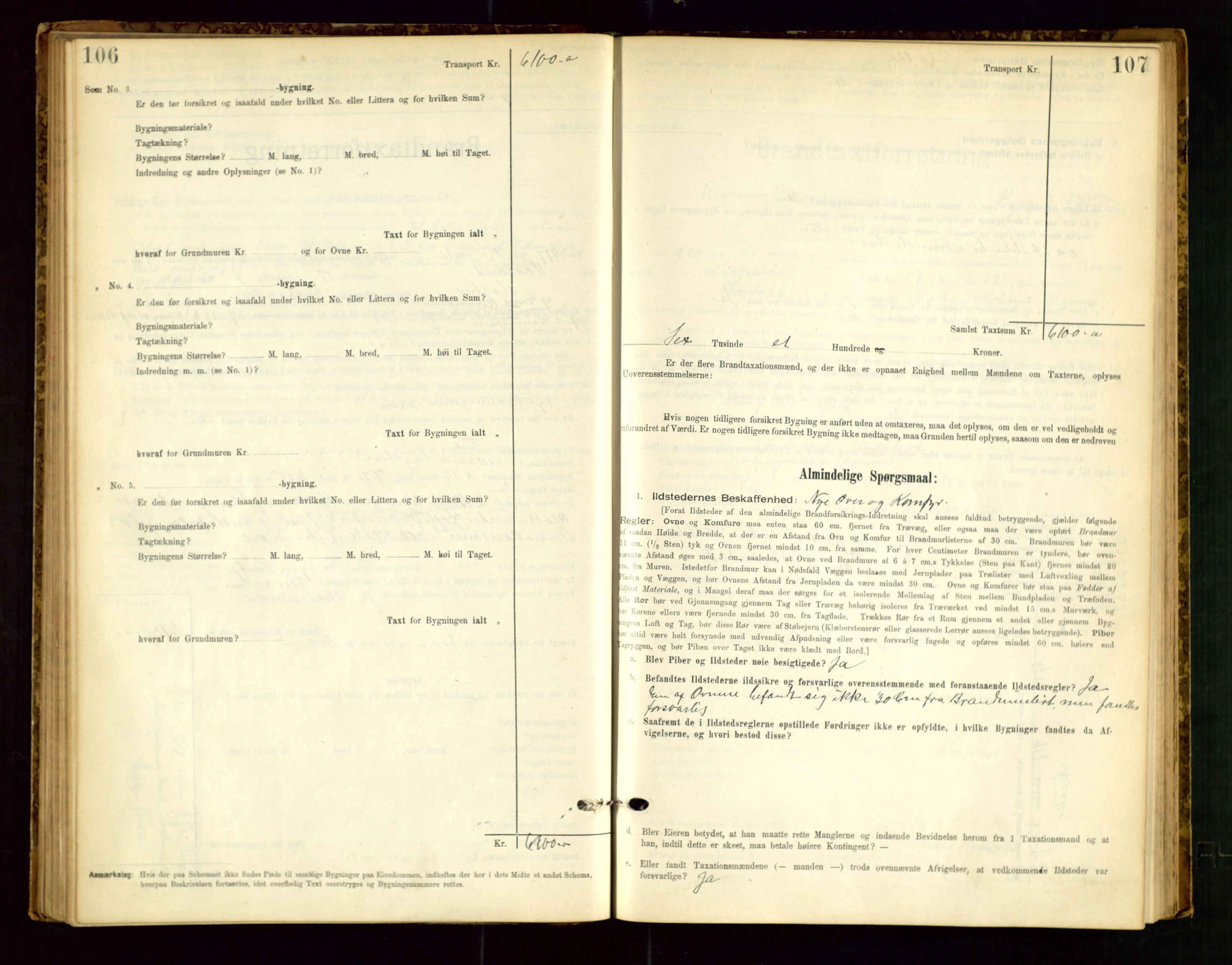 Rennesøy lensmannskontor, SAST/A-100165/Gob/L0001: Branntakstprotokoll - skjematakst, 1900-1956, s. 106-107