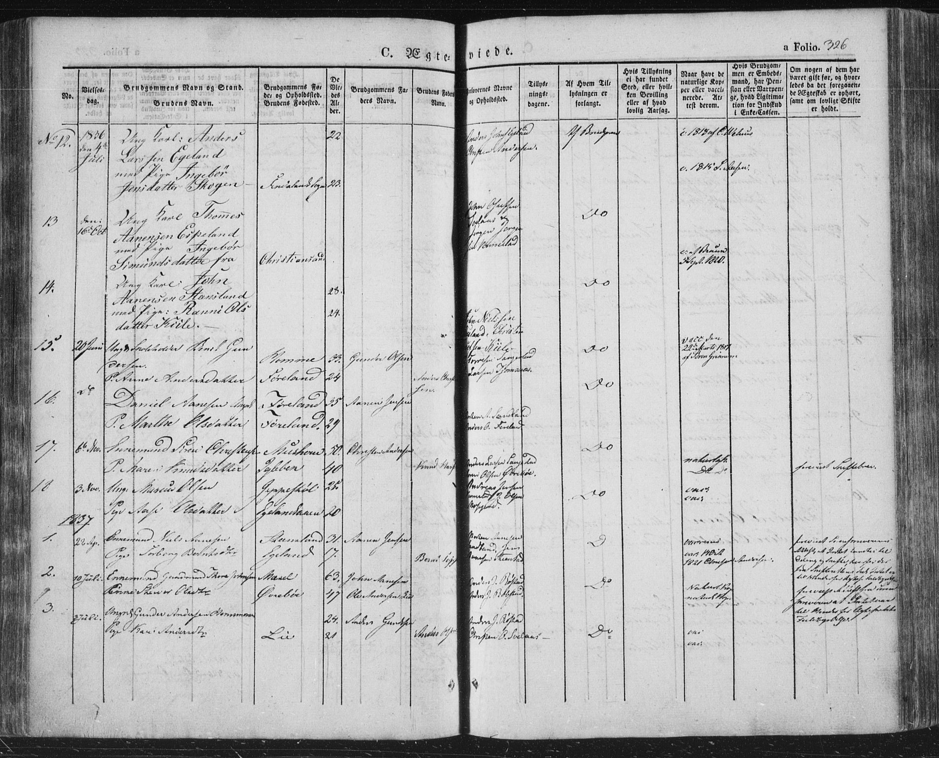 Vennesla sokneprestkontor, AV/SAK-1111-0045/Fa/Fac/L0004: Ministerialbok nr. A 4, 1834-1855, s. 326