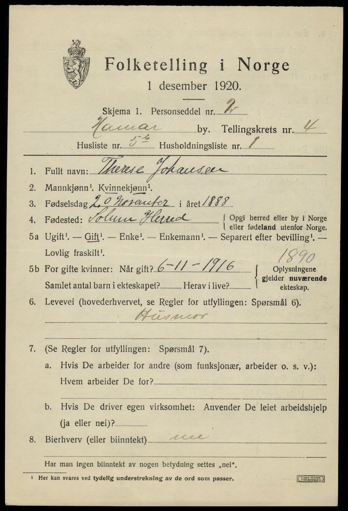 SAH, Folketelling 1920 for 0401 Hamar kjøpstad, 1920, s. 7975