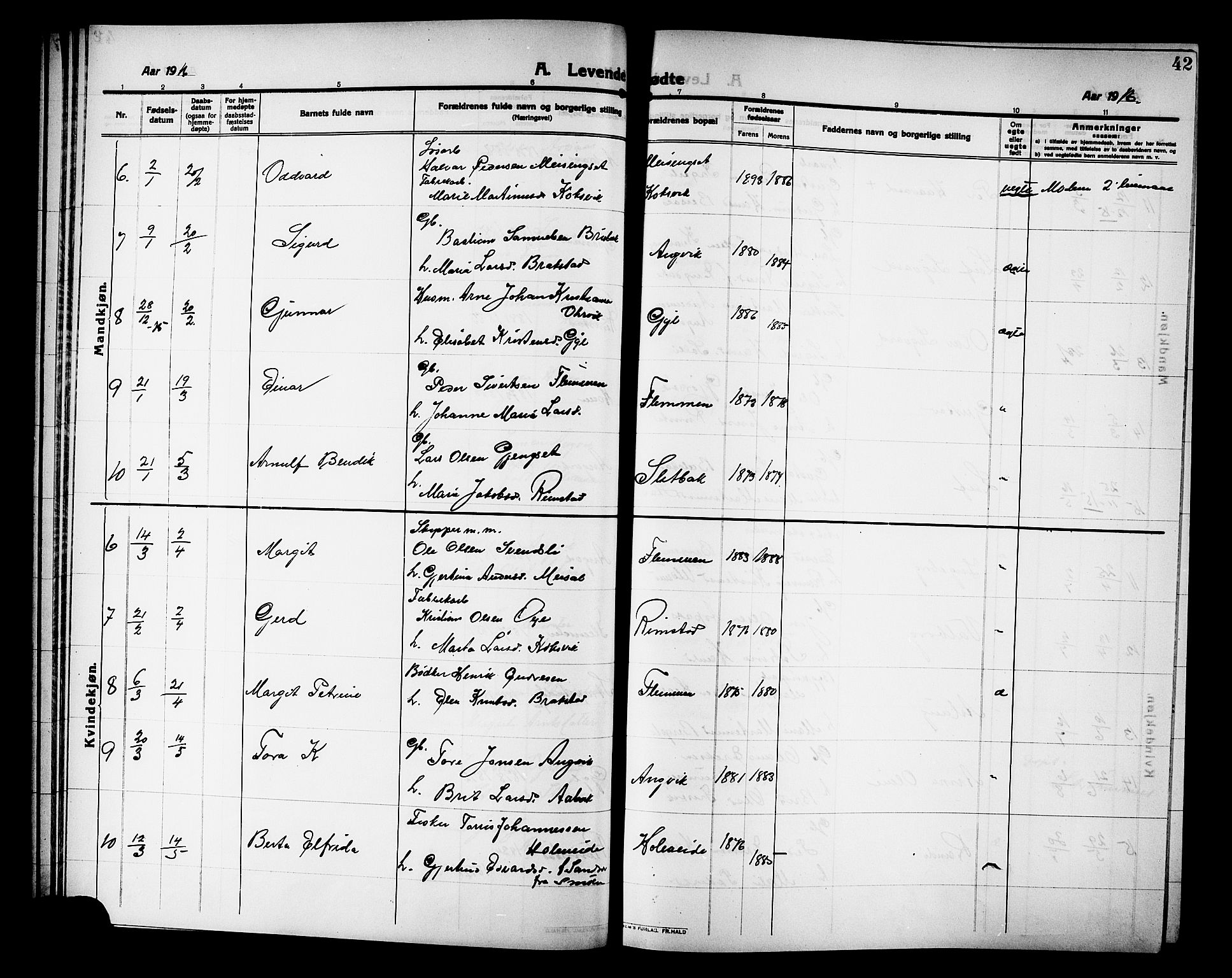 Ministerialprotokoller, klokkerbøker og fødselsregistre - Møre og Romsdal, AV/SAT-A-1454/586/L0993: Klokkerbok nr. 586C04, 1910-1918, s. 42