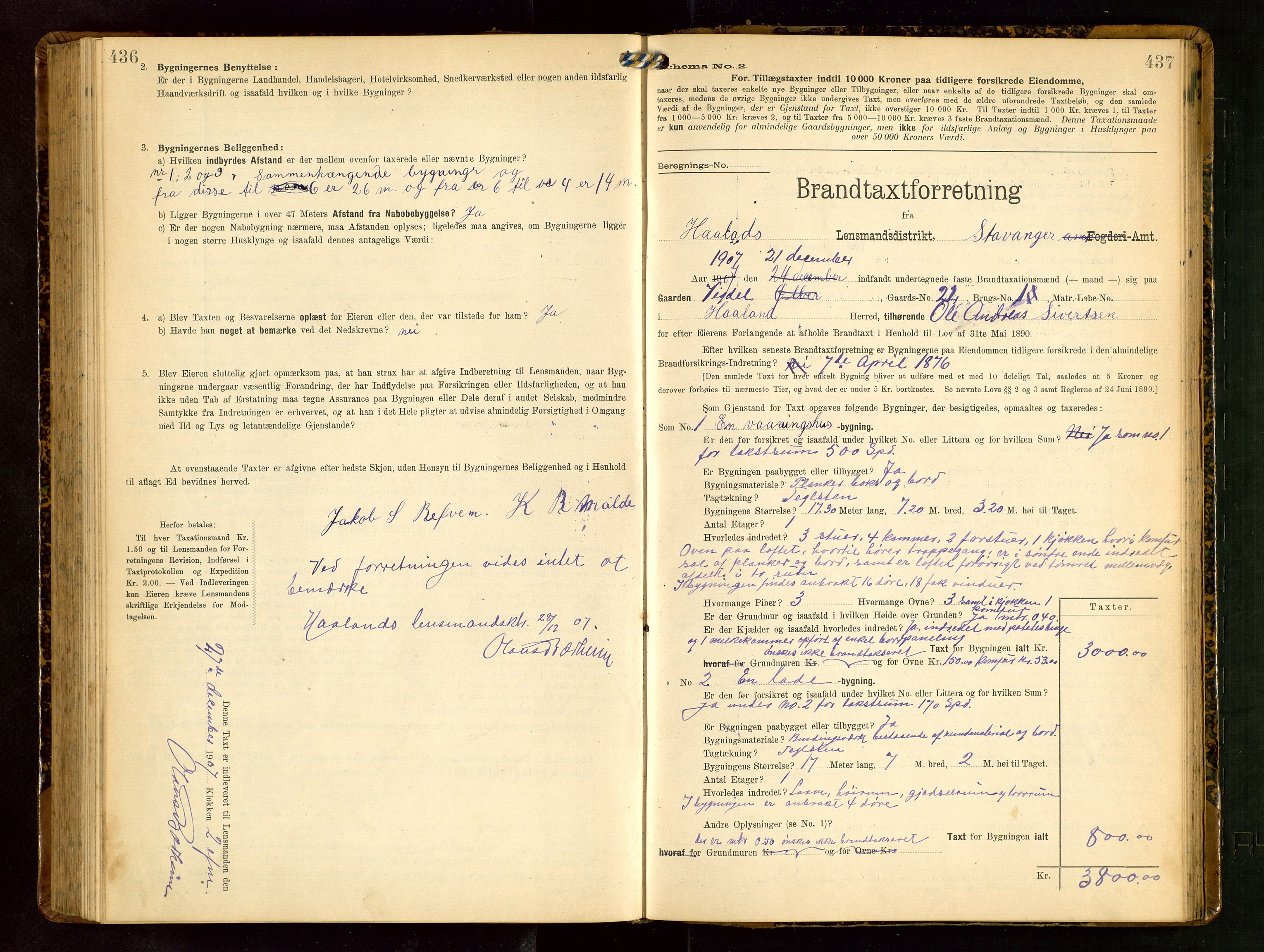 Håland lensmannskontor, SAST/A-100100/Gob/L0003: Branntakstprotokoll - skjematakst. Register i boken., 1909-1910, s. 436-437
