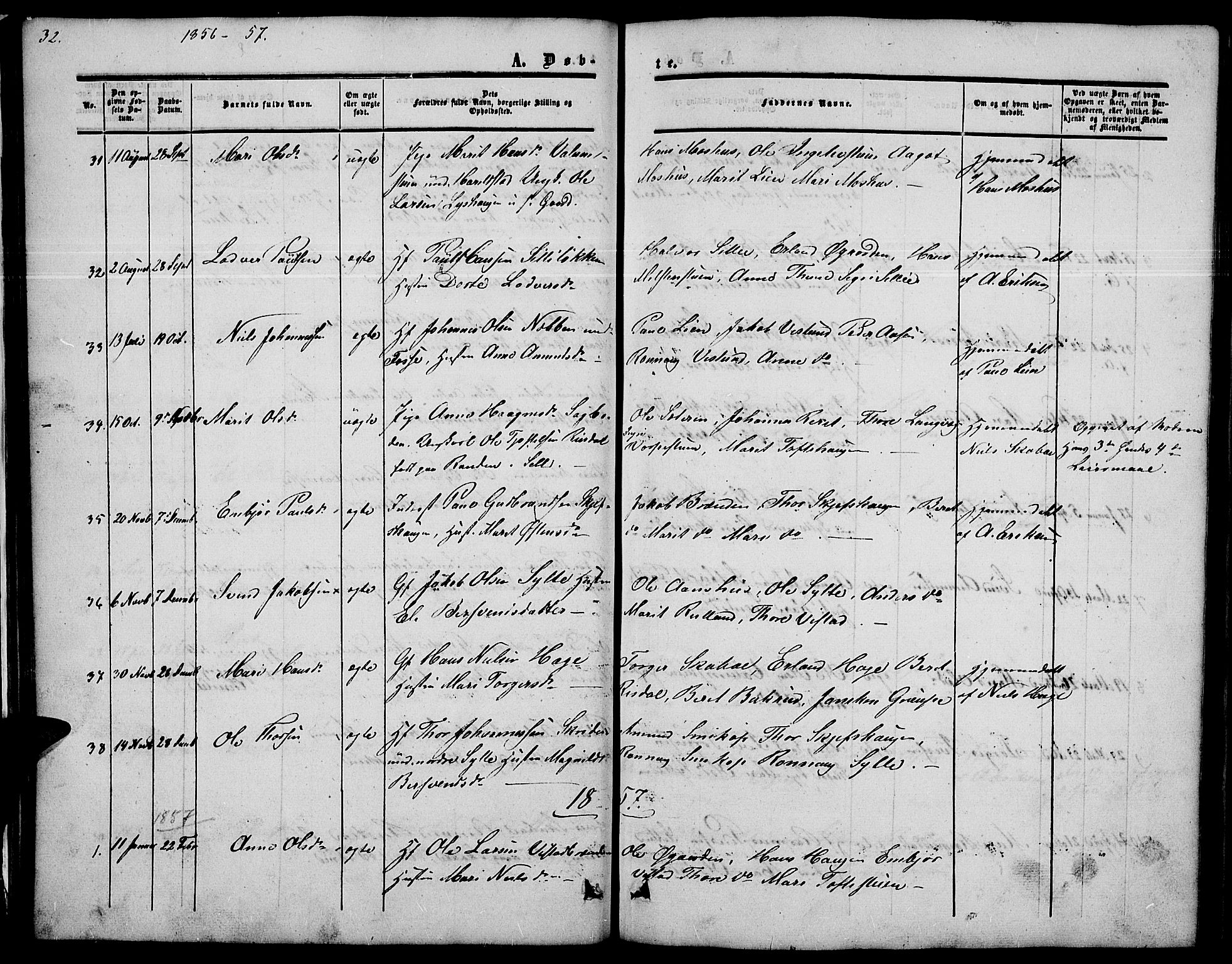 Nord-Fron prestekontor, AV/SAH-PREST-080/H/Ha/Hab/L0002: Klokkerbok nr. 2, 1851-1883, s. 32