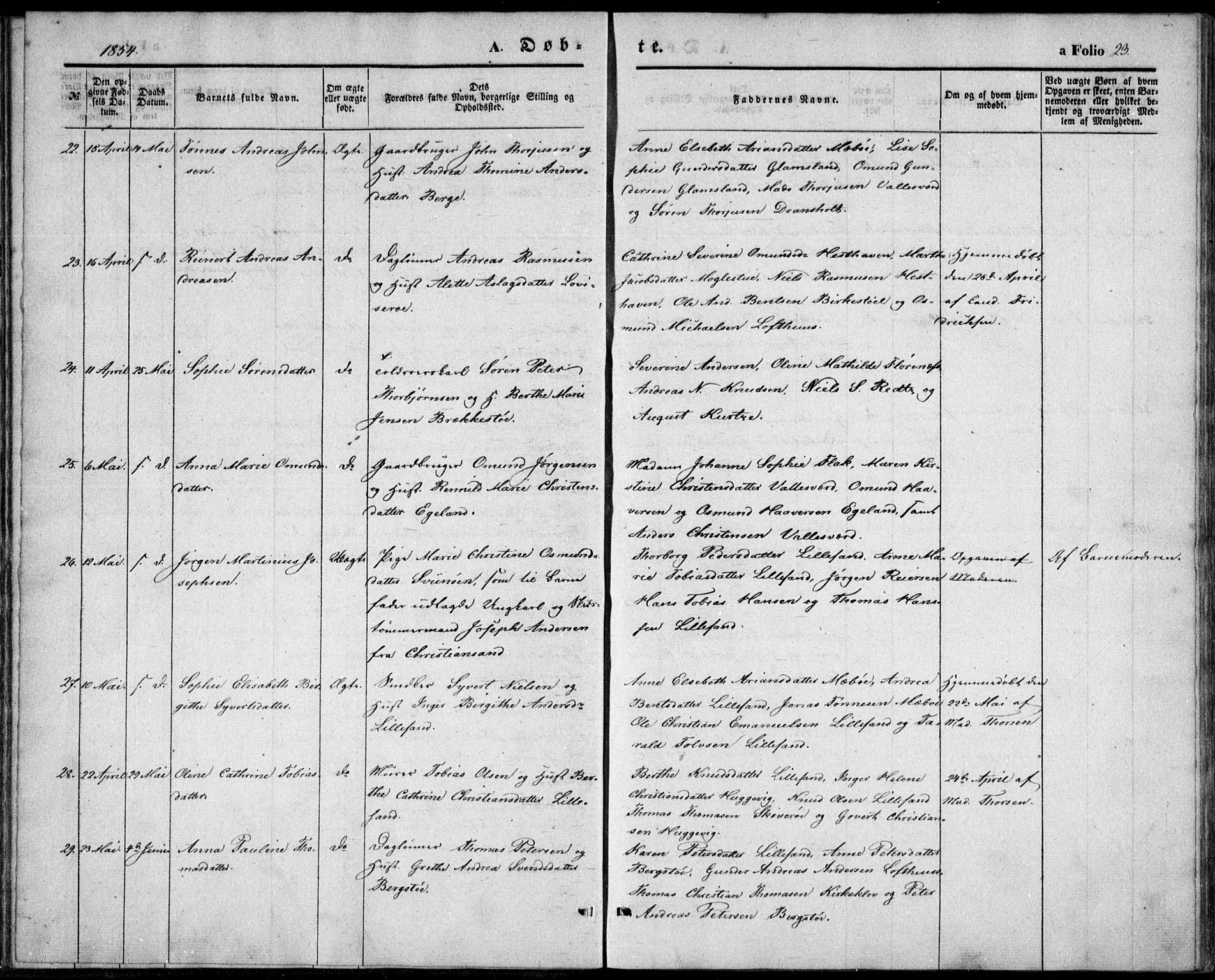 Vestre Moland sokneprestkontor, AV/SAK-1111-0046/F/Fb/Fbb/L0003: Klokkerbok nr. B 3, 1851-1861, s. 23