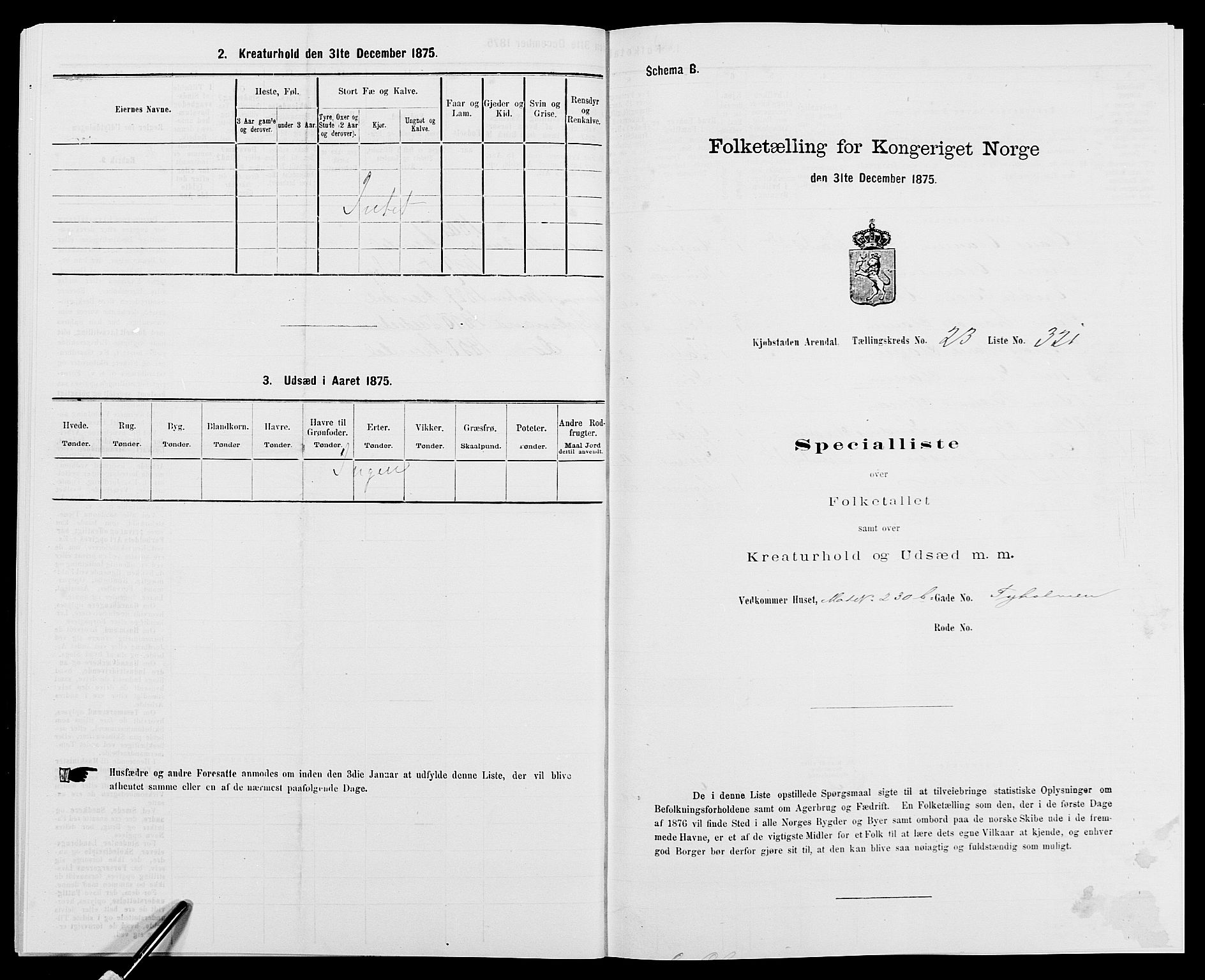 SAK, Folketelling 1875 for 0903P Arendal prestegjeld, 1875, s. 746