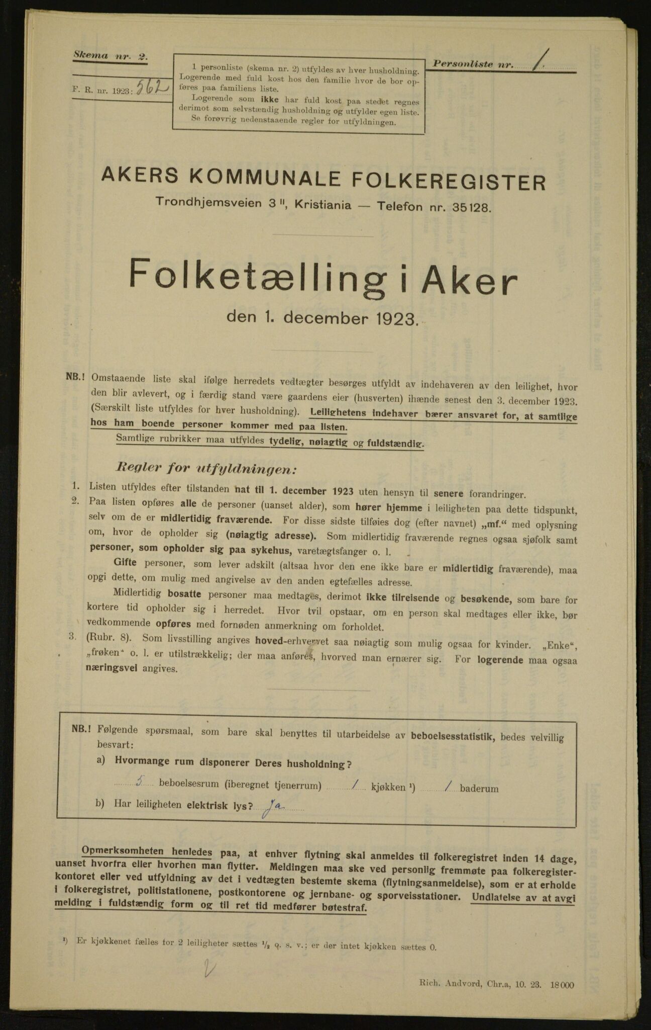 , Kommunal folketelling 1.12.1923 for Aker, 1923, s. 3280