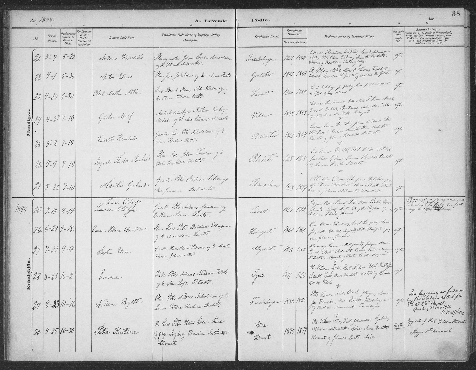 Ministerialprotokoller, klokkerbøker og fødselsregistre - Møre og Romsdal, AV/SAT-A-1454/523/L0335: Ministerialbok nr. 523A02, 1891-1911, s. 38