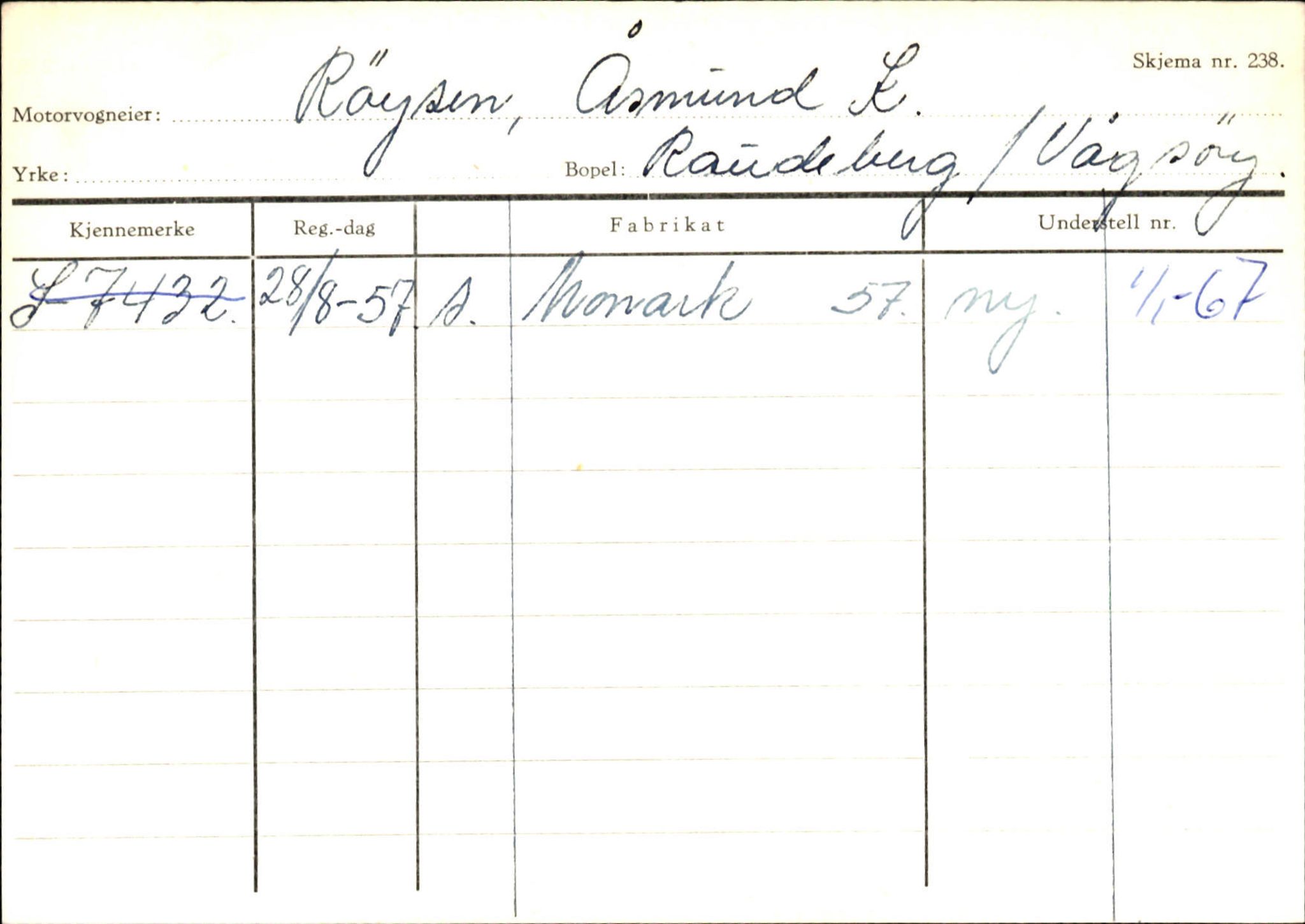 Statens vegvesen, Sogn og Fjordane vegkontor, SAB/A-5301/4/F/L0144: Registerkort Vågsøy A-R, 1945-1975, s. 2481