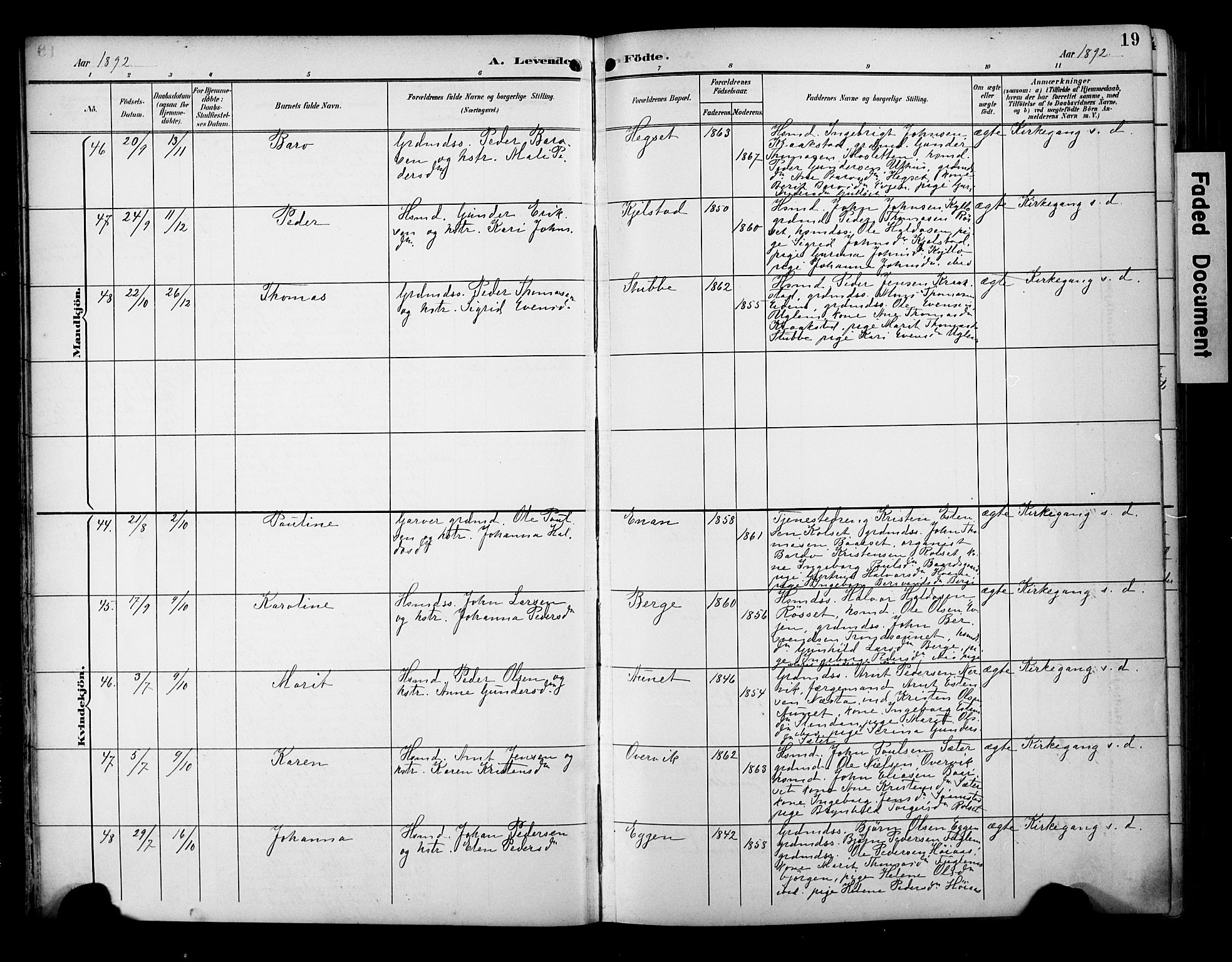 Ministerialprotokoller, klokkerbøker og fødselsregistre - Sør-Trøndelag, AV/SAT-A-1456/695/L1149: Ministerialbok nr. 695A09, 1891-1902, s. 19