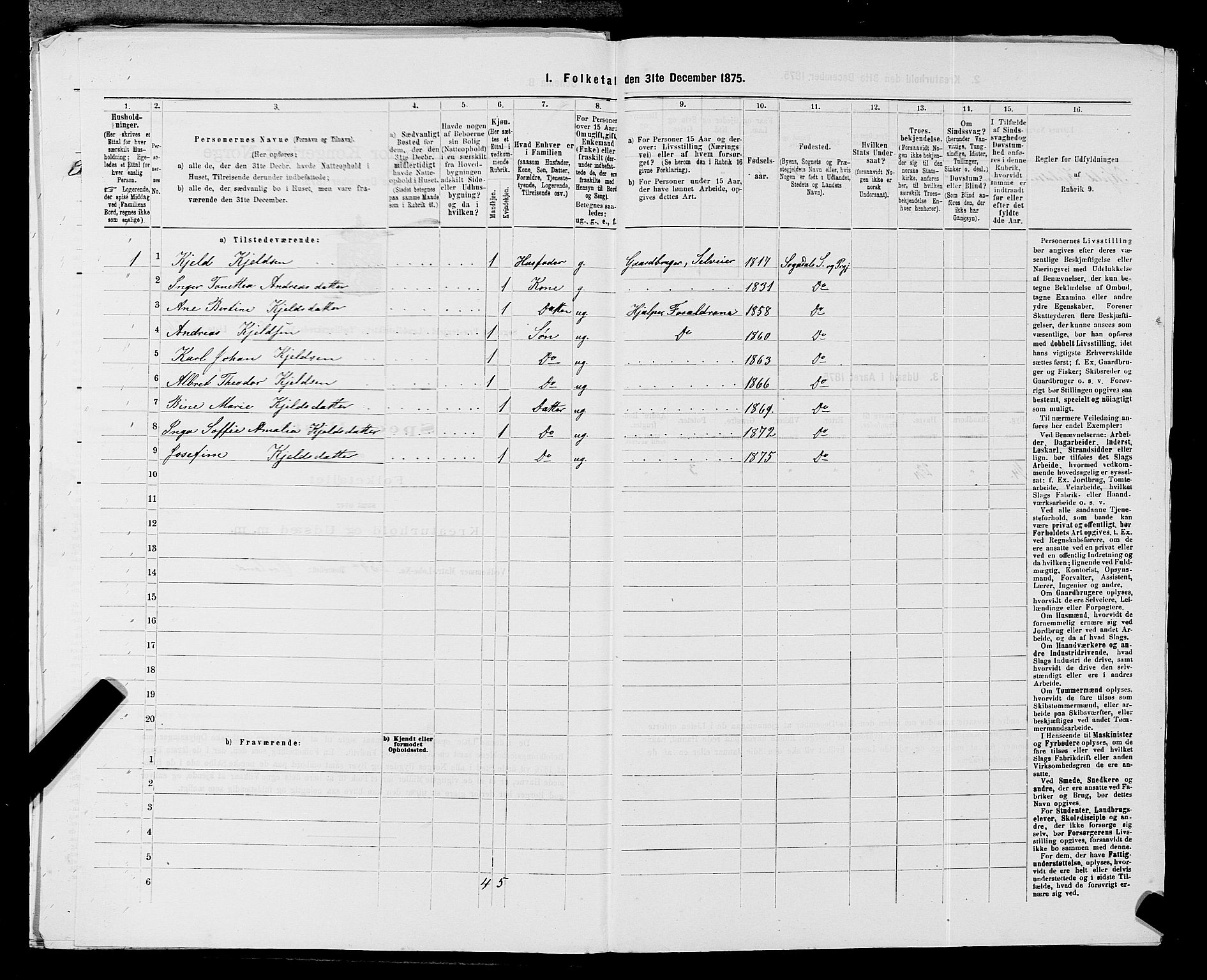 SAST, Folketelling 1875 for 1111L Sokndal prestegjeld, Sokndal landsokn, 1875, s. 419